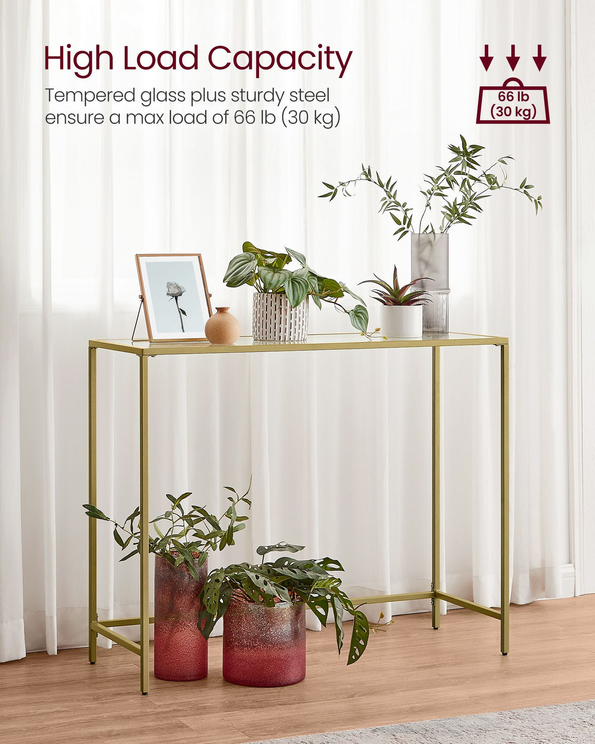 Console Table - Tempered Glass - Pale Gold