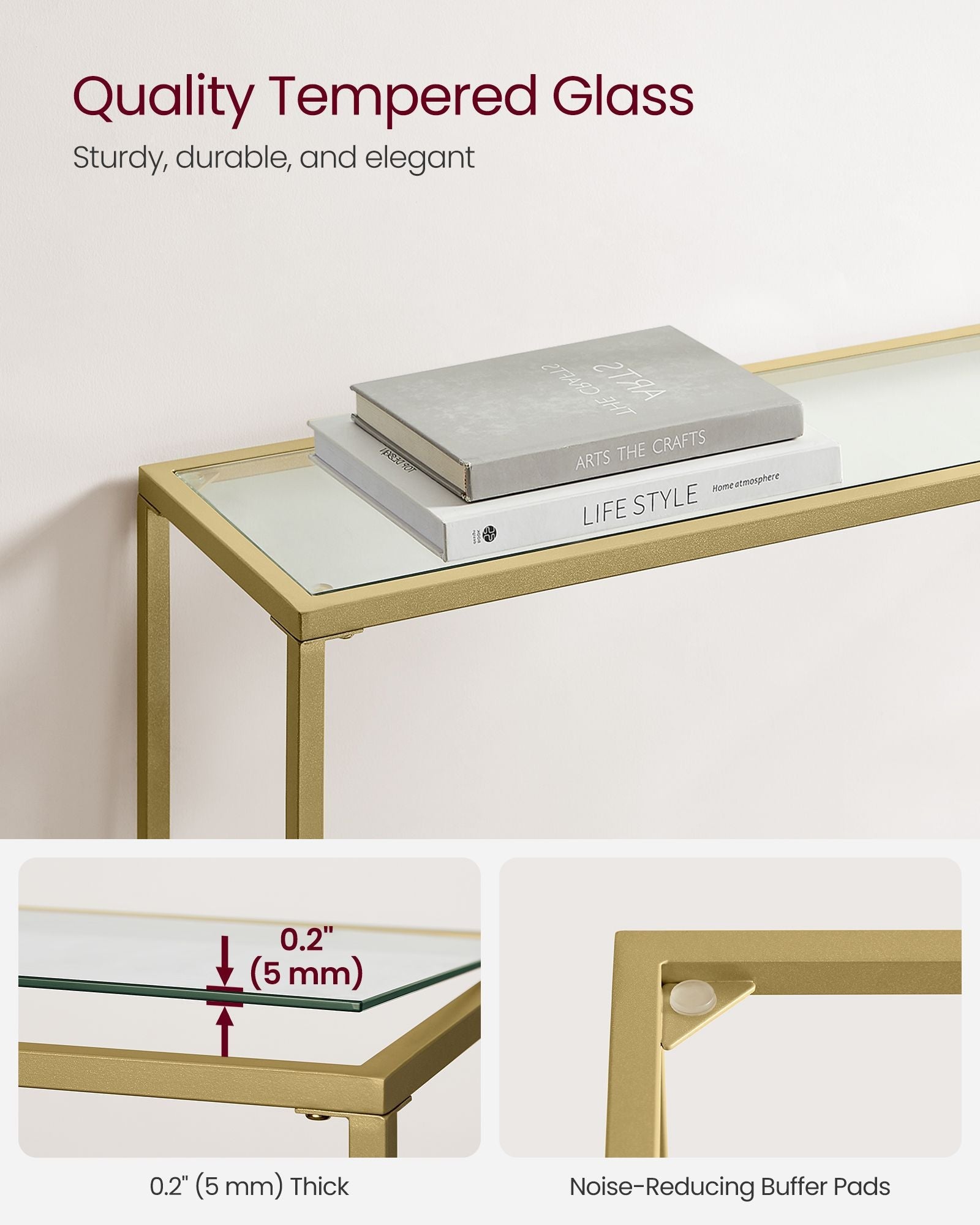 Console Table - Tempered Glass - Pale Gold