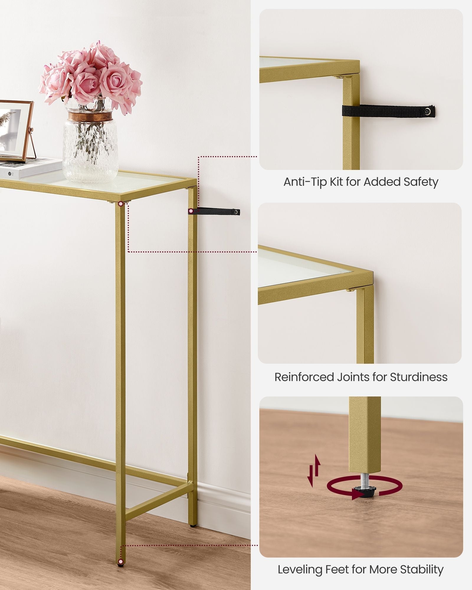 Console Table - Tempered Glass - Pale Gold