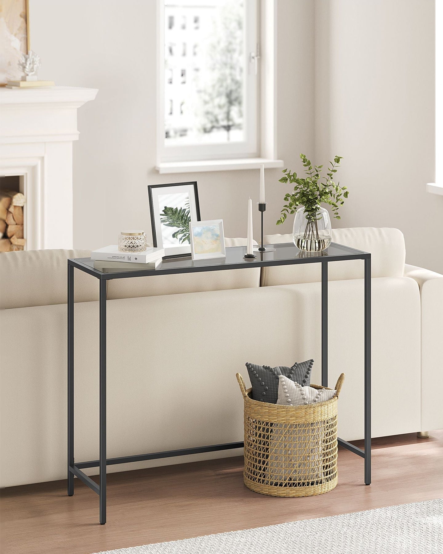 Console Table - Tempered Glass - Ink Black and Slate Grey