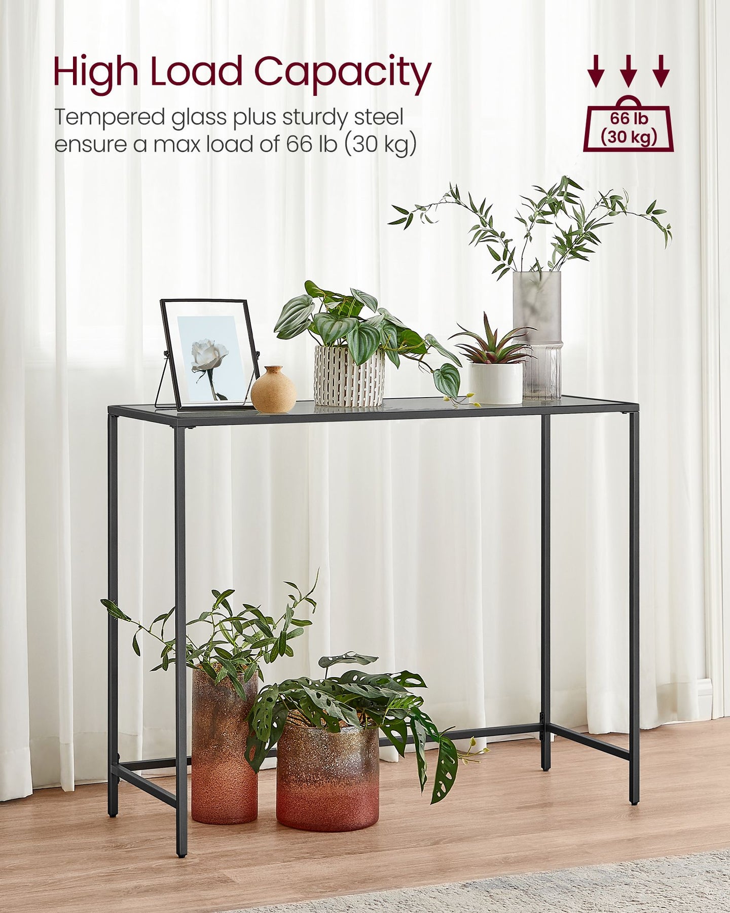 Console Table - Tempered Glass - Ink Black and Slate Grey