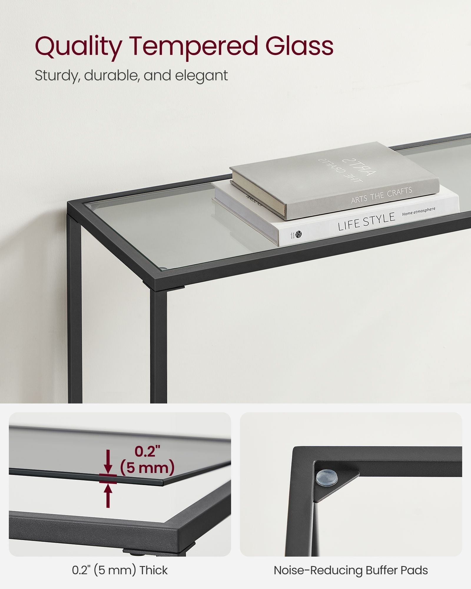 Console Table - Tempered Glass - Ink Black and Slate Grey