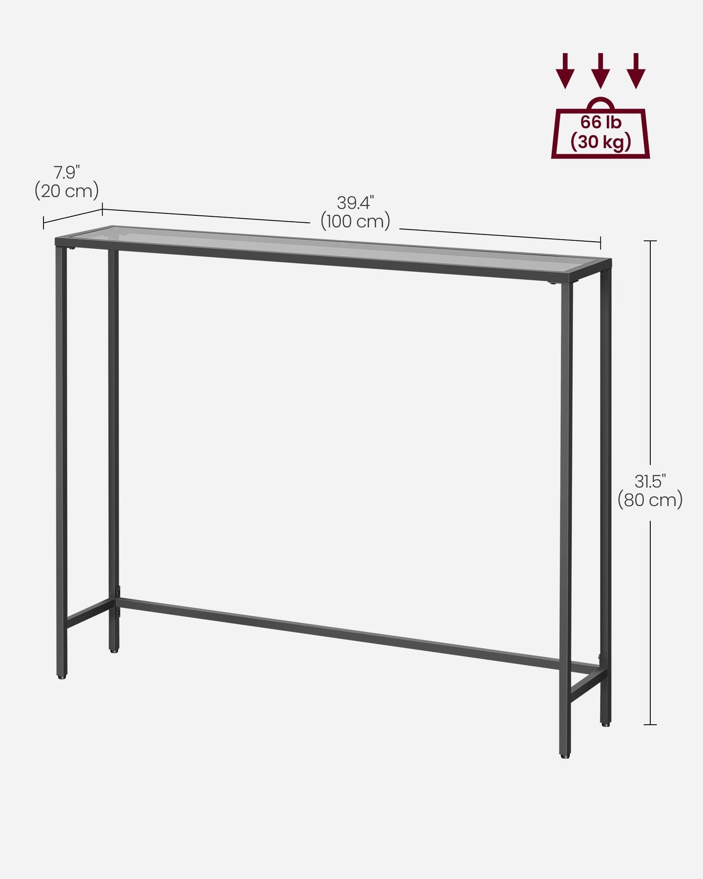 Console Table - Tempered Glass - Ink Black and Slate Grey