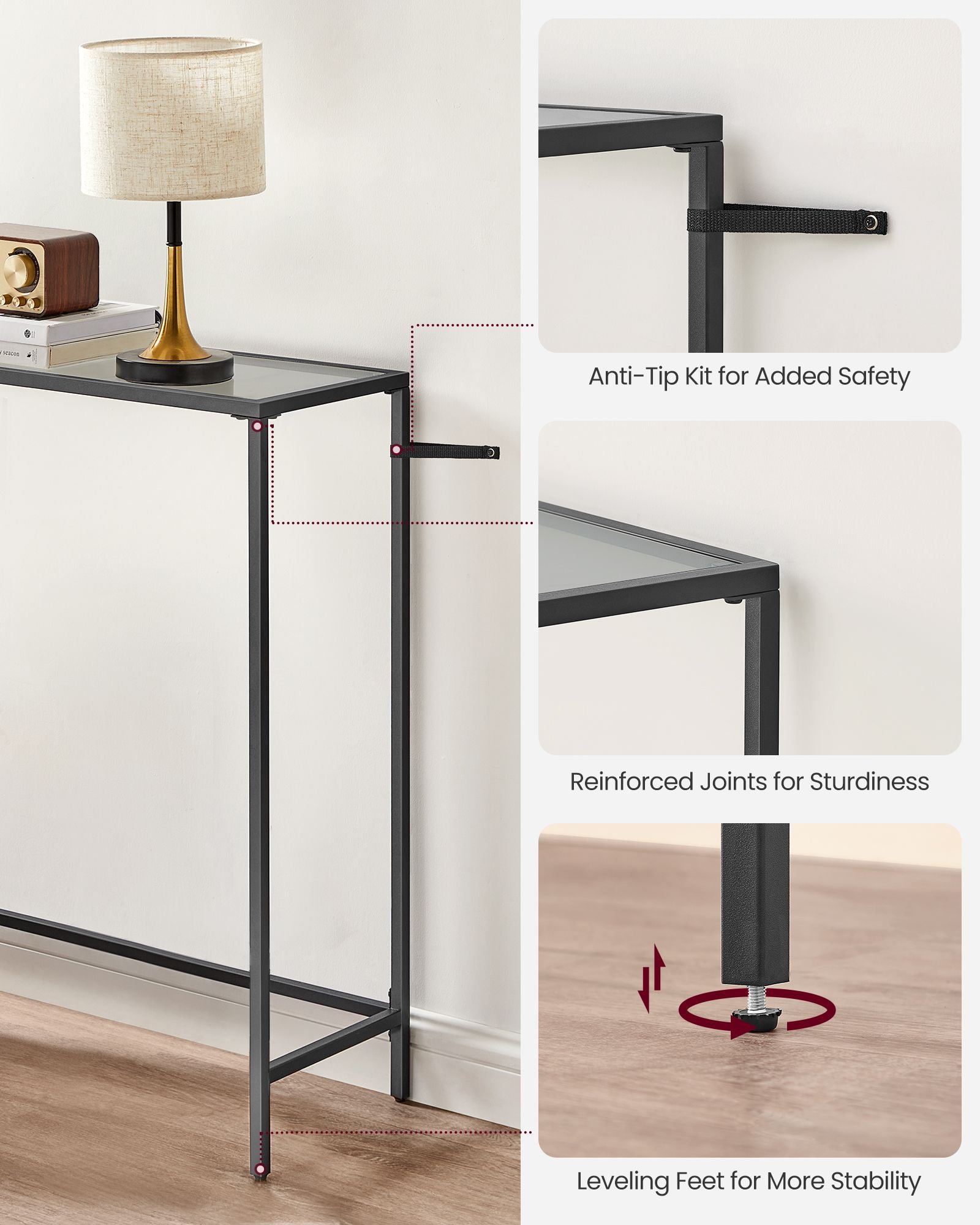 Console Table - Tempered Glass - Ink Black and Slate Grey