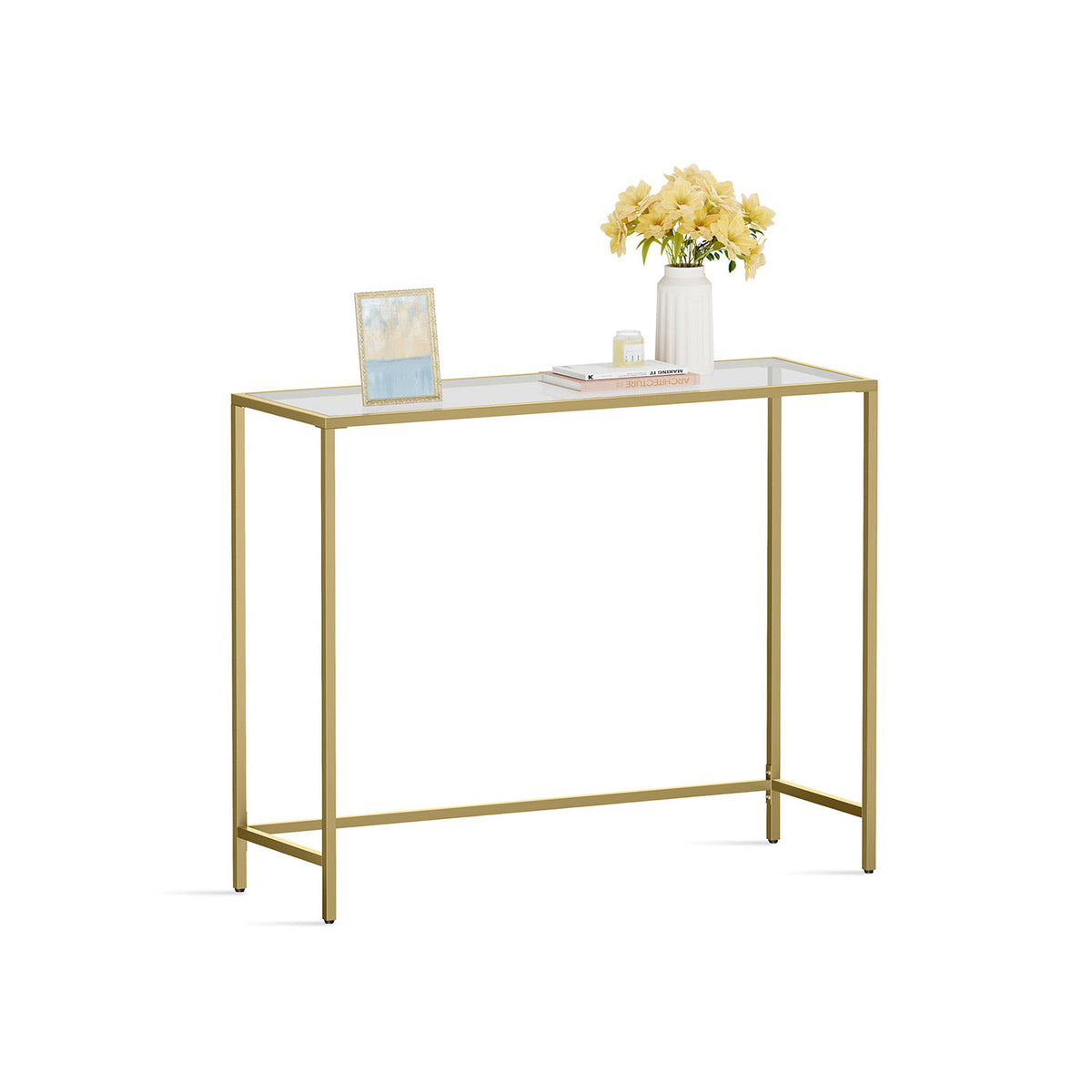 Console Table - Tempered Glass - Gold - Sturdy Design with Adjustable Feet