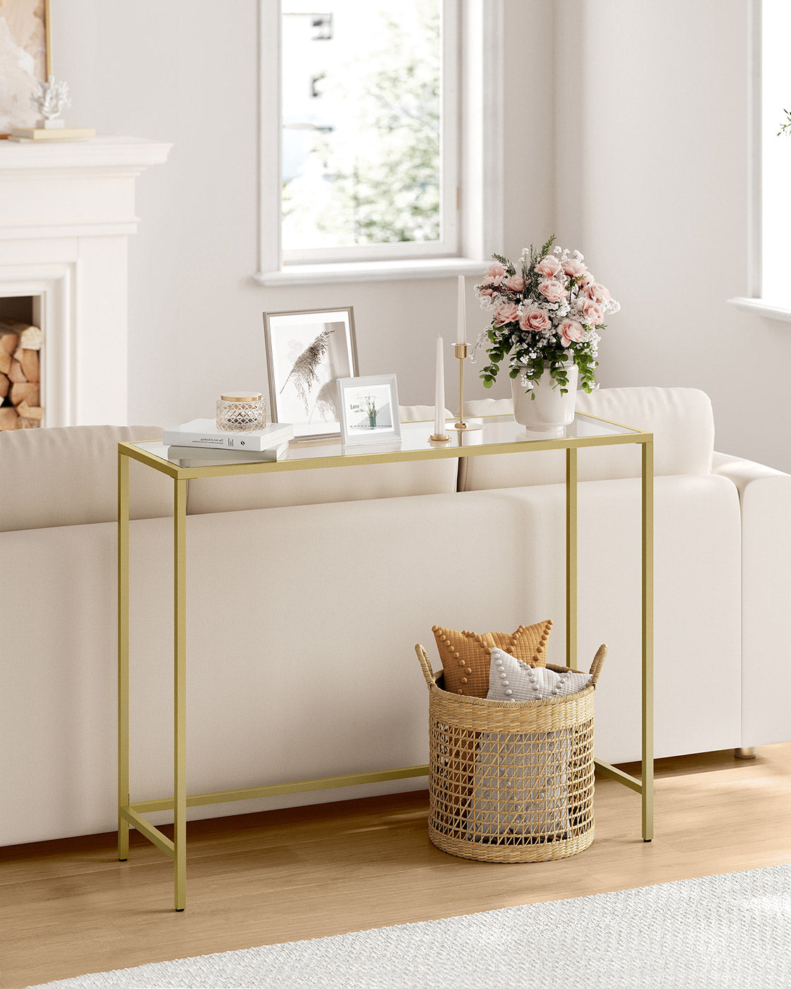 Console Table - Tempered Glass - Gold - Sturdy Design with Adjustable Feet