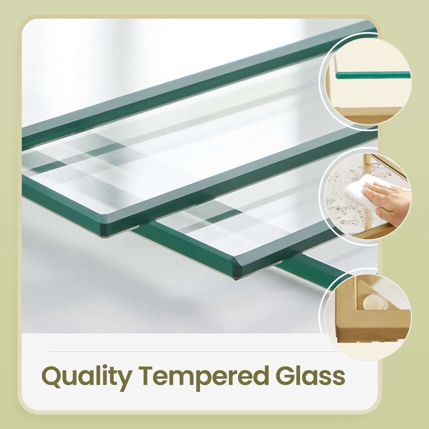 3-Tier Tempered Glass Sofa Table - Tempered Glass - Gold - Modern Storage Shelf
