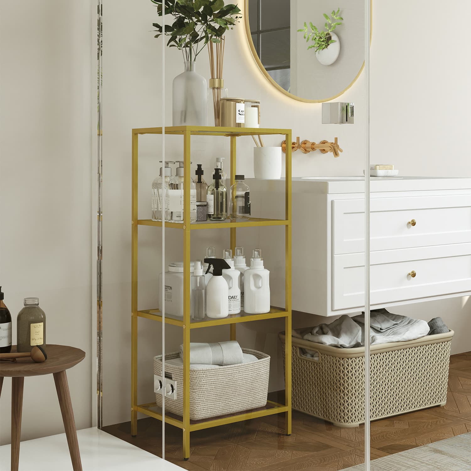 Bookcase - Tempered Glass - Gold - 4-Tier Shelf for Versatile Storage