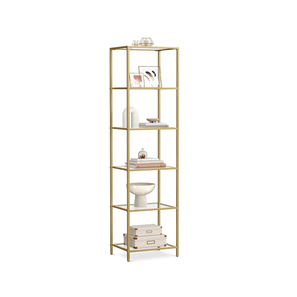 Glass Shelf Bookcase - Tempered Glass - Clear - 5-Tier Design for Versatile Storage