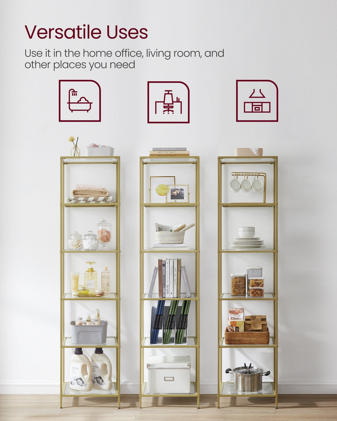 Glass Shelf Bookcase - Tempered Glass - Clear - 5-Tier Design for Versatile Storage