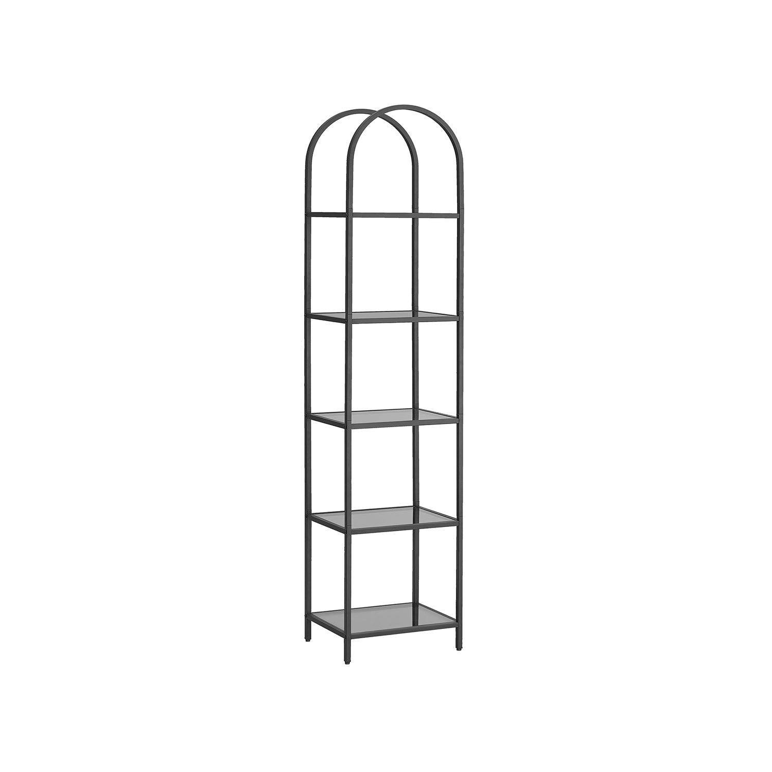 5-Tier Tempered Glass Shelving Unit - Steel - Ink Black and Slate Grey - Arched Design