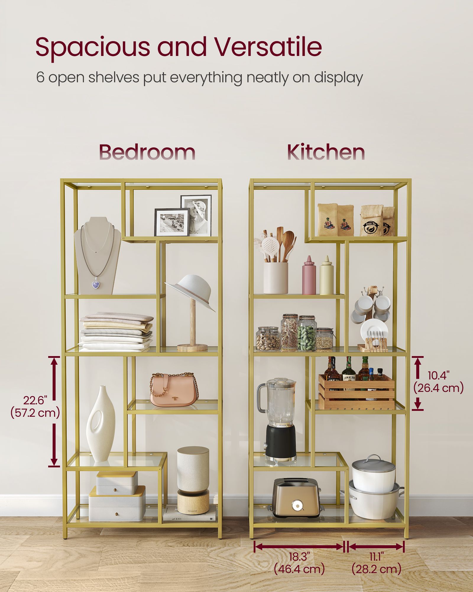 Tall Bookcase - Tempered Glass - Clear - 6-Tier Design for Versatile Display and Storage