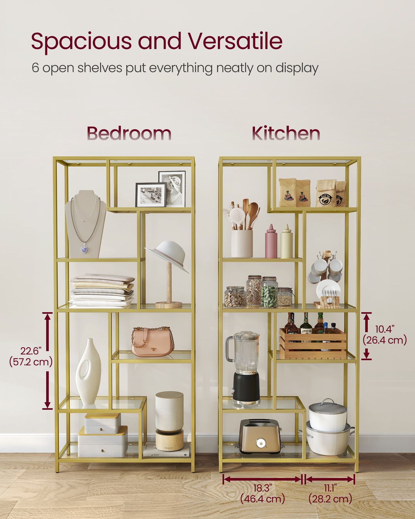 Tall Bookcase - Tempered Glass - Clear - 6-Tier Design for Versatile Display and Storage