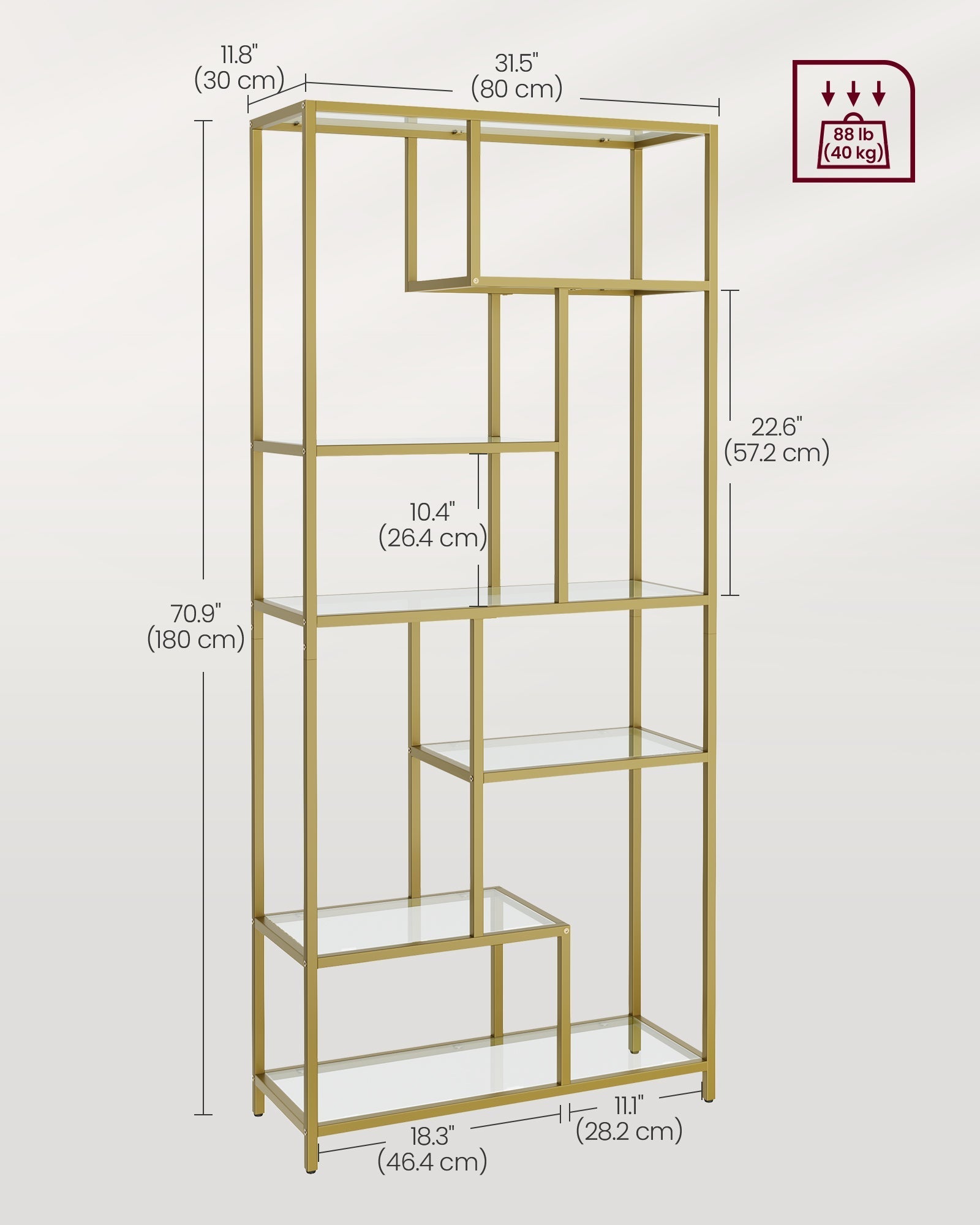 Tall Bookcase - Tempered Glass - Clear - 6-Tier Design for Versatile Display and Storage