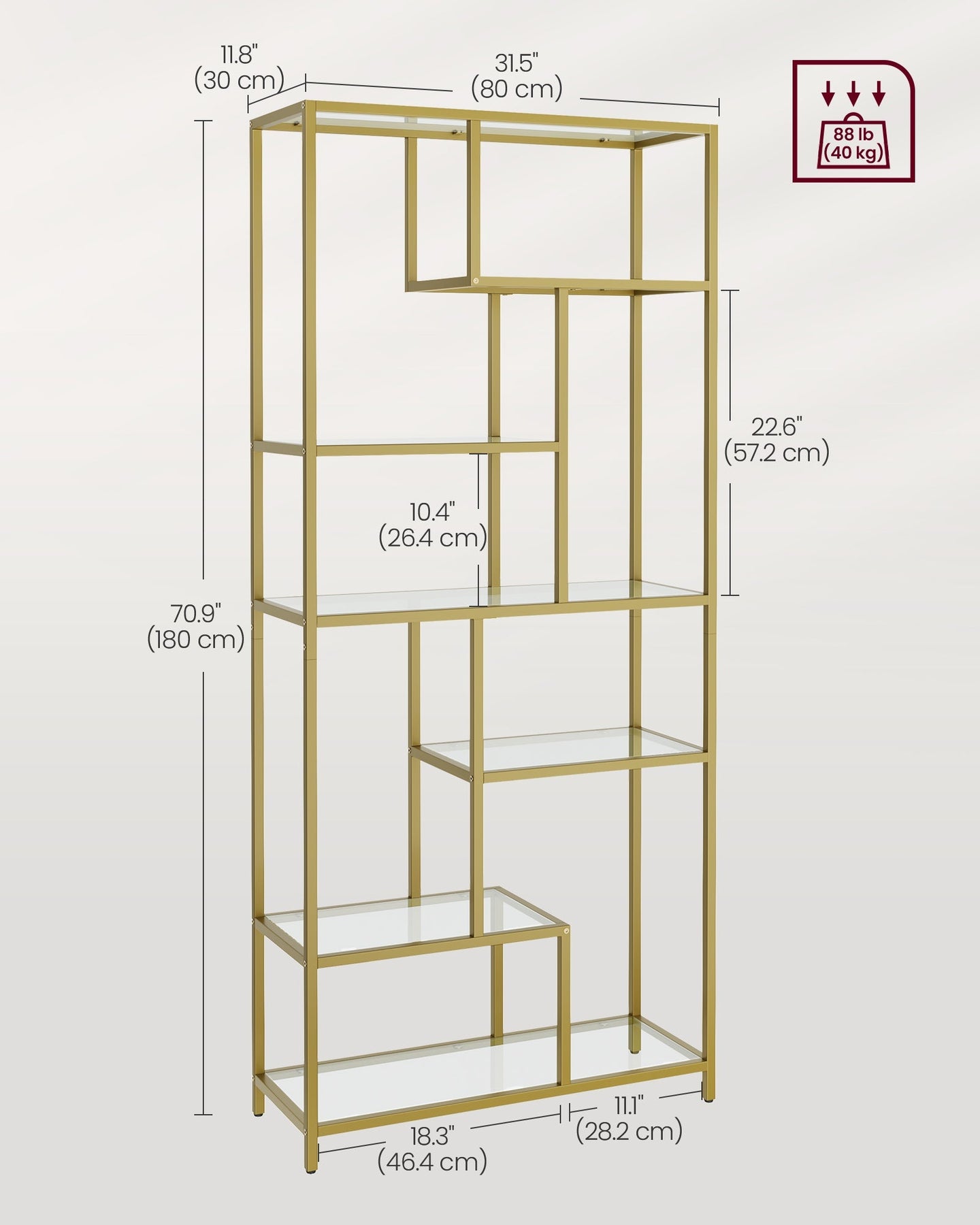 Tall Bookcase - Tempered Glass - Clear - 6-Tier Design for Versatile Display and Storage