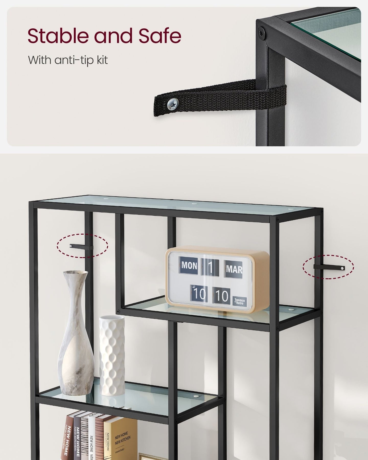 Tall Bookcase - Tempered Glass - Clear - 6-Tier Design for Versatile Display and Storage