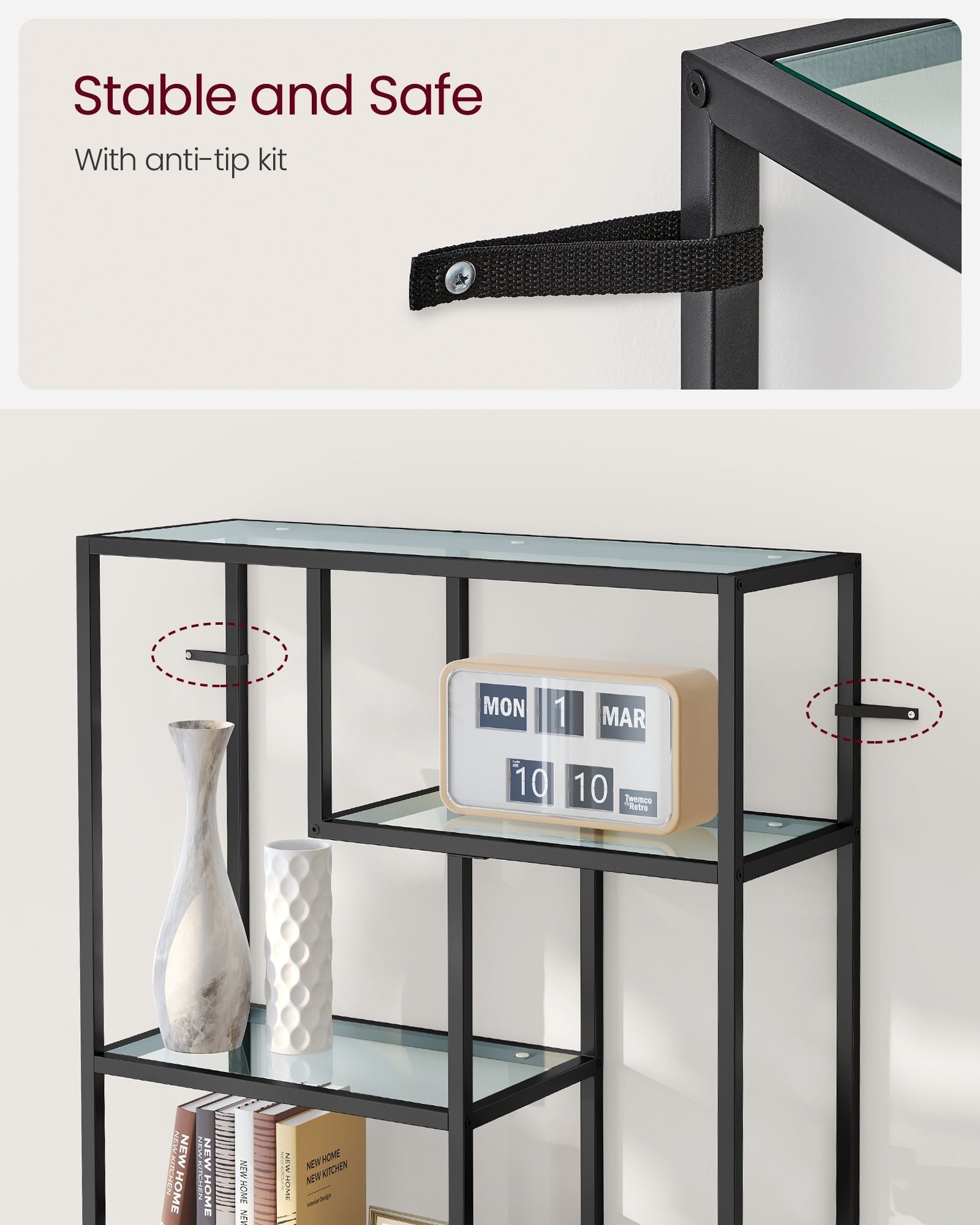 Tall Bookcase - Tempered Glass - Clear - 6 Tiers