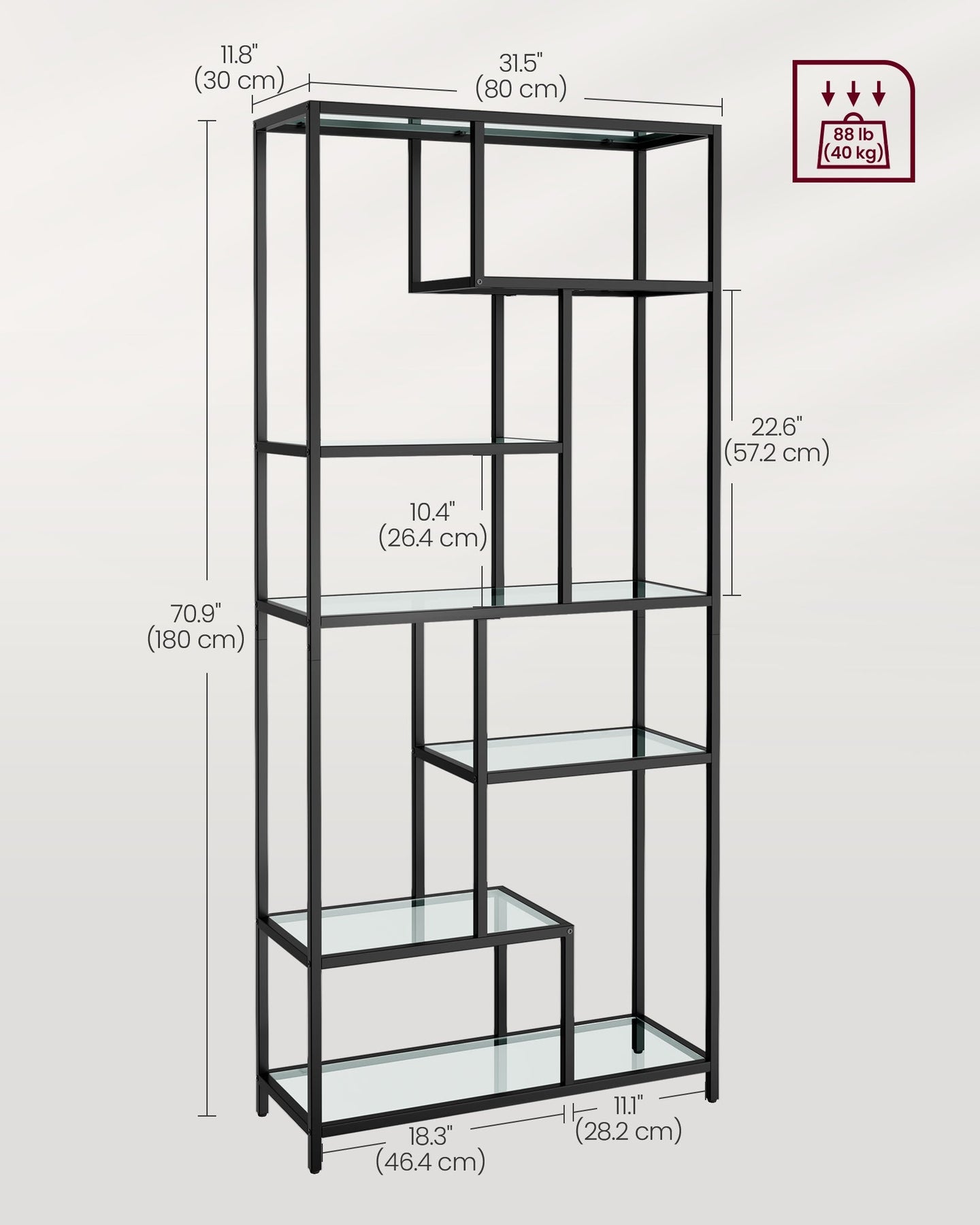 Tall Bookcase - Tempered Glass - Clear - 6 Tiers