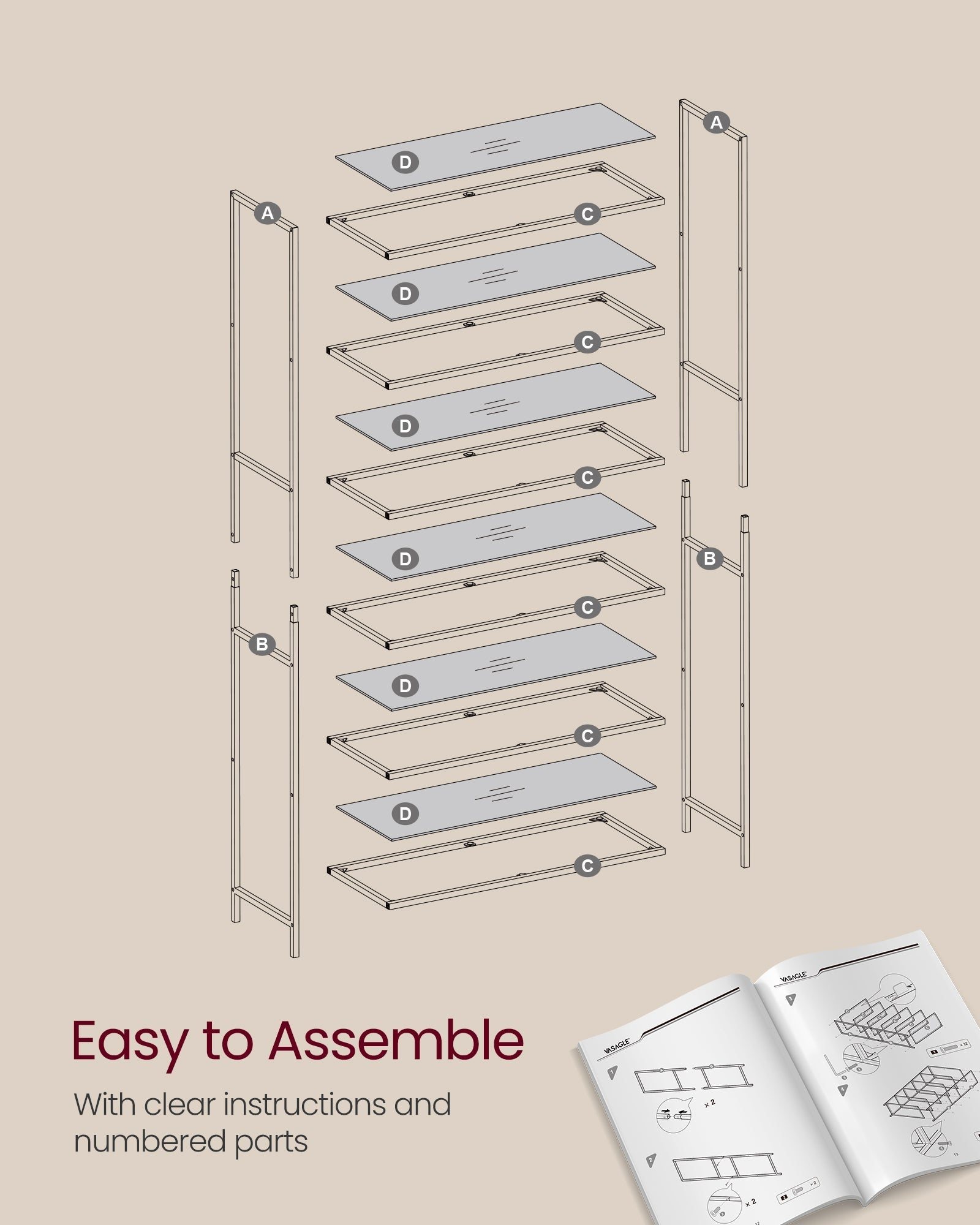 6-Tier Shelf - Tempered Glass - Metallic Gold - Versatile Storage for Home and Office