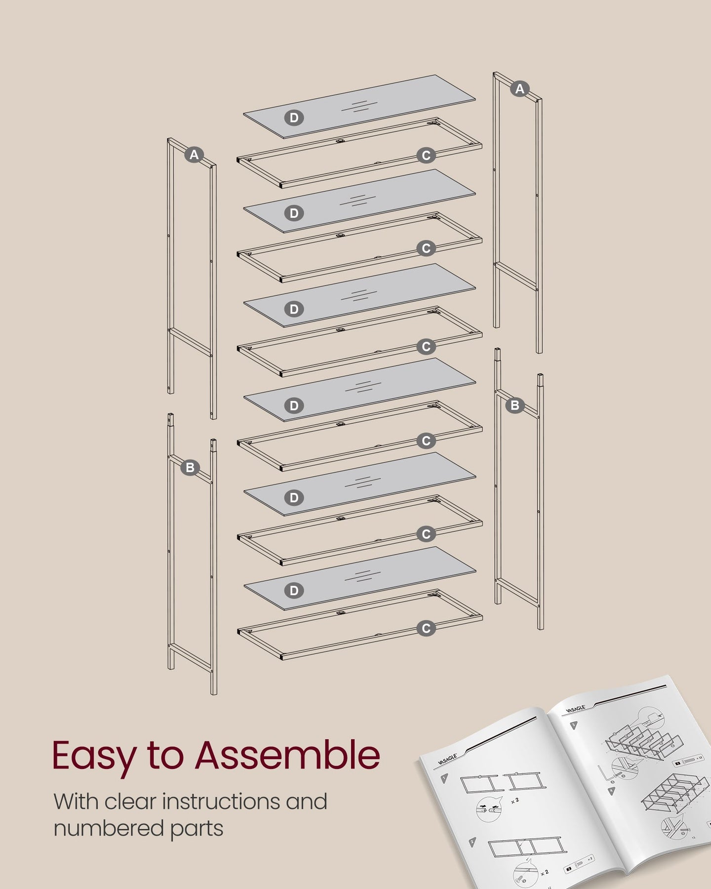 6-Tier Shelf - Tempered Glass - Metallic Gold - Versatile Storage for Home and Office