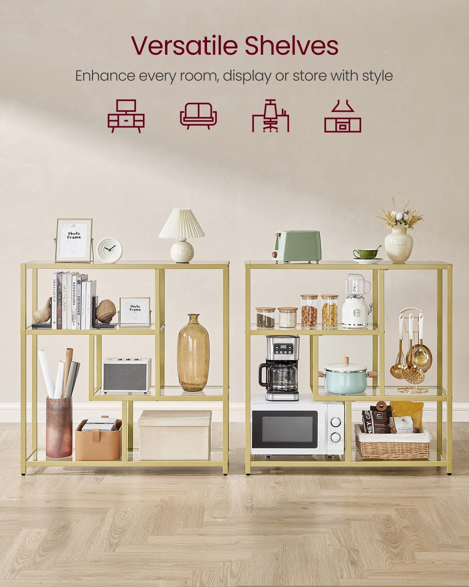 4-Tier Freestanding Bookcase - Metal - Transparent