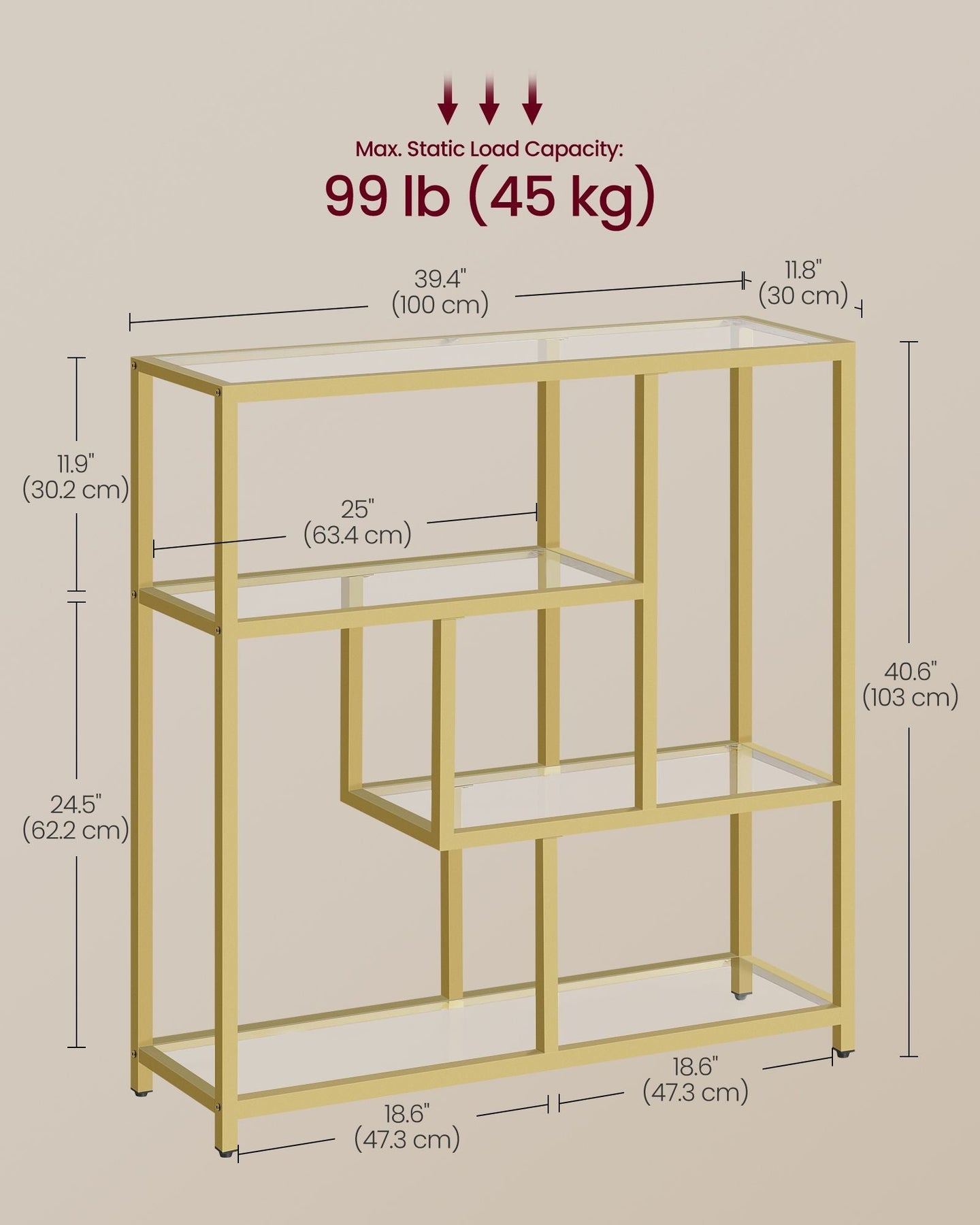 4-Tier Freestanding Bookcase - Metal - Transparent