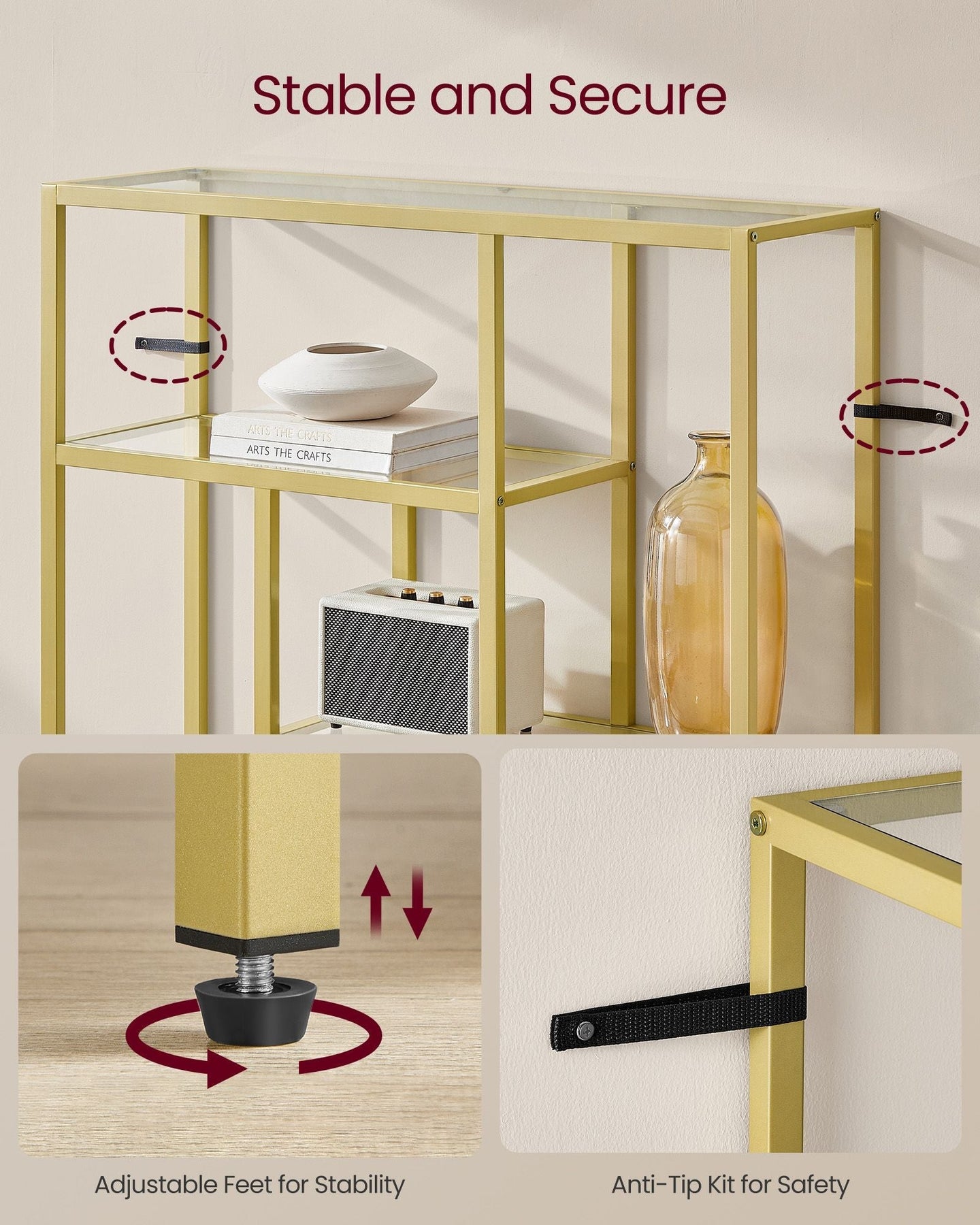 4-Tier Freestanding Bookcase - Metal - Transparent
