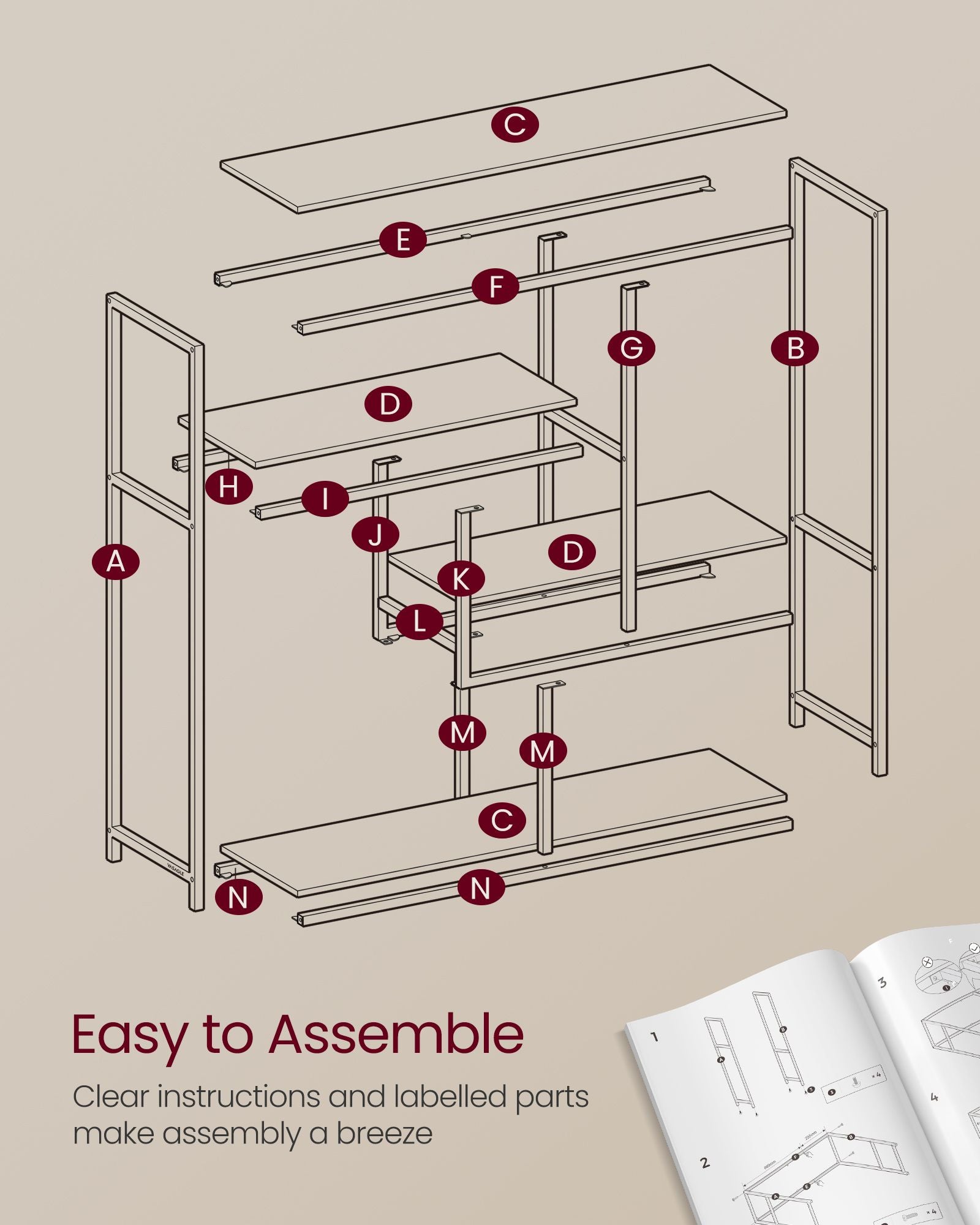 4-Tier Freestanding Bookcase - Metal - Transparent