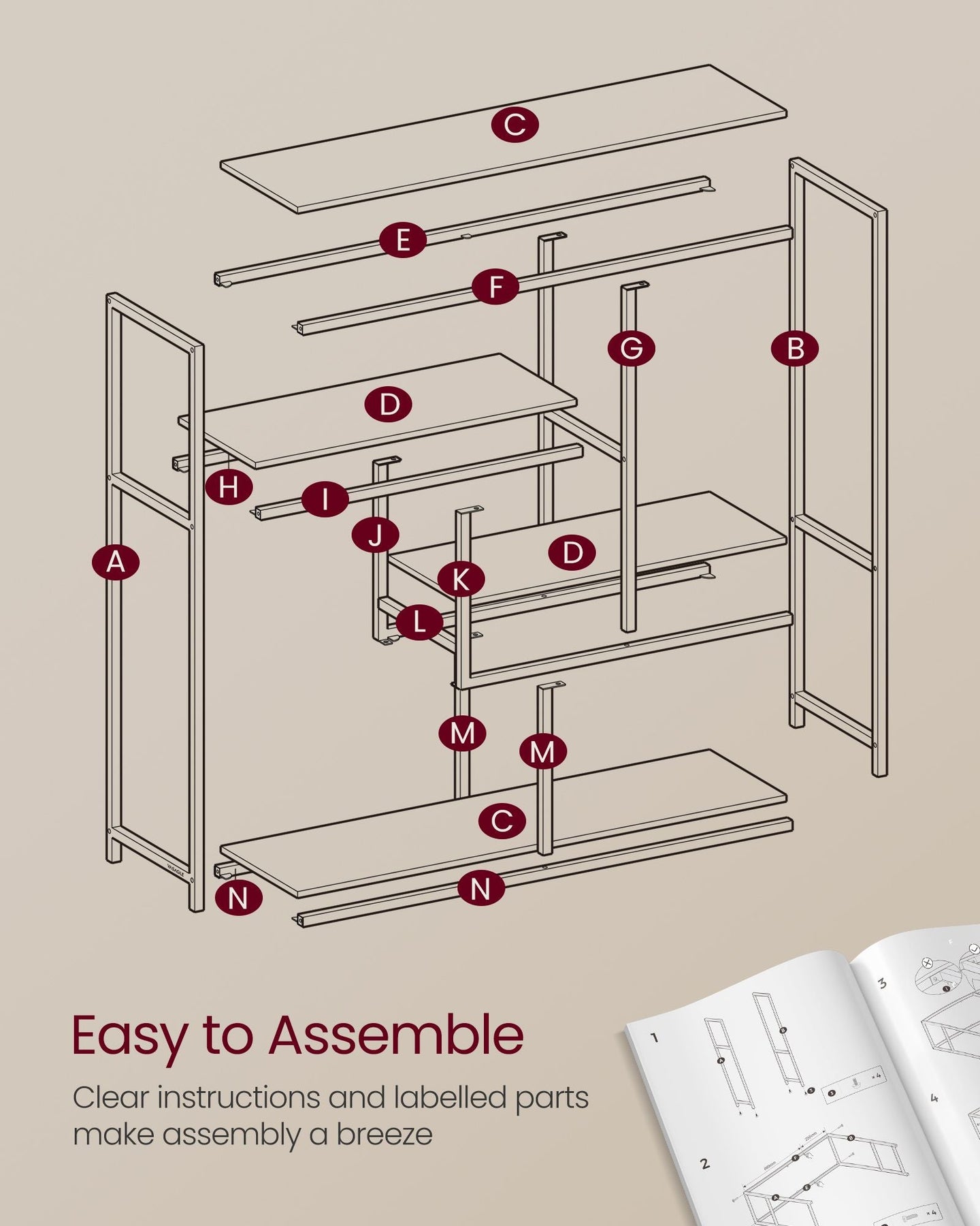 4-Tier Freestanding Bookcase - Metal - Transparent