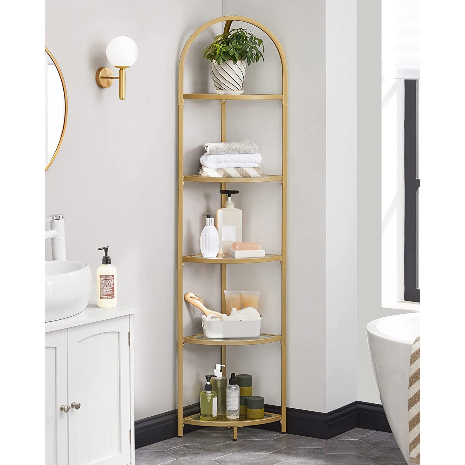 Corner Shelf Unit - Glass - Golden