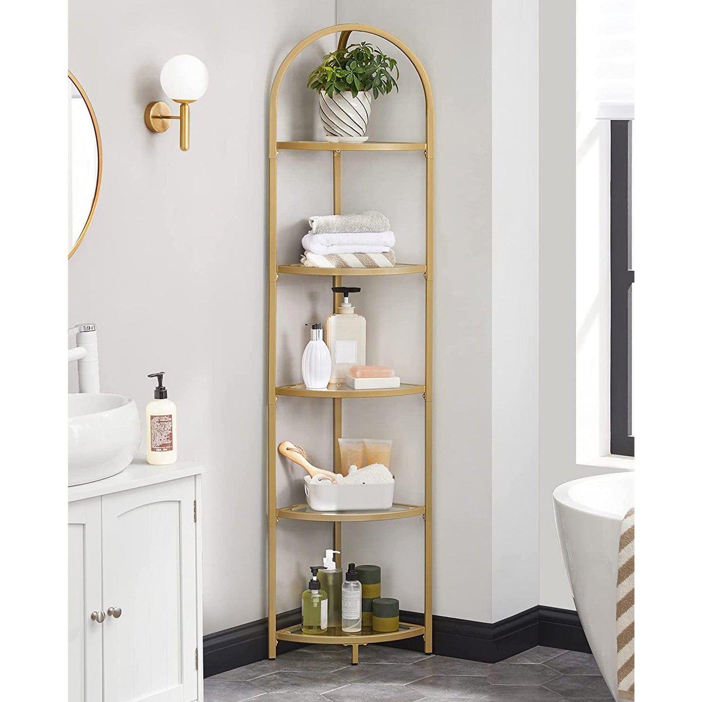 Corner Shelf Unit - Glass - Golden