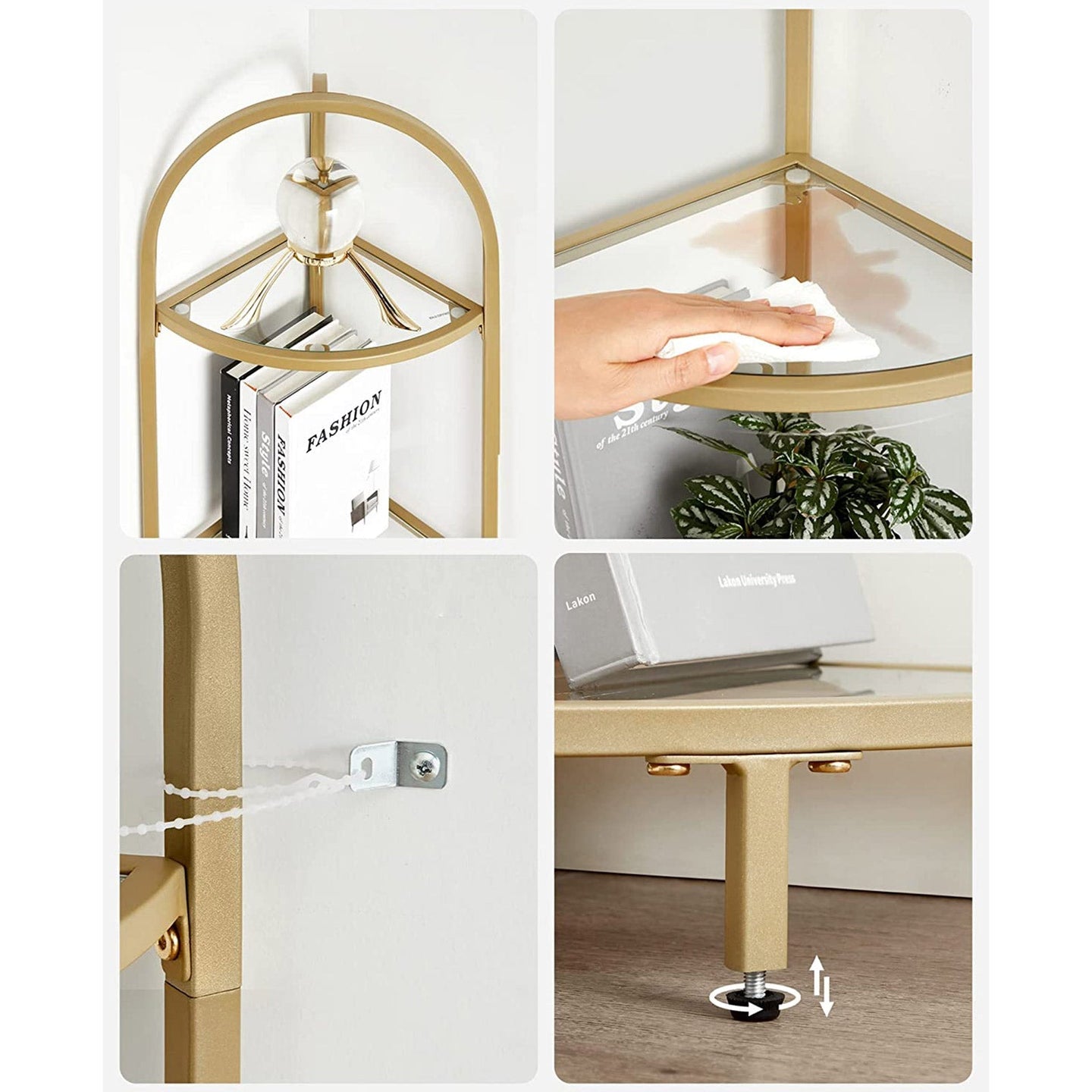 Corner Shelf Unit - Glass - Golden