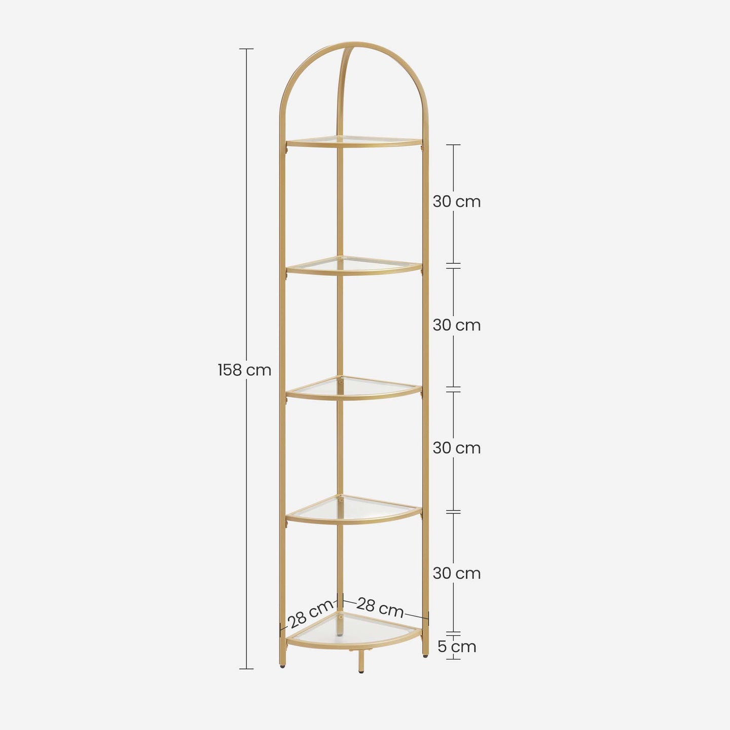 Corner Shelf Unit - Glass - Golden