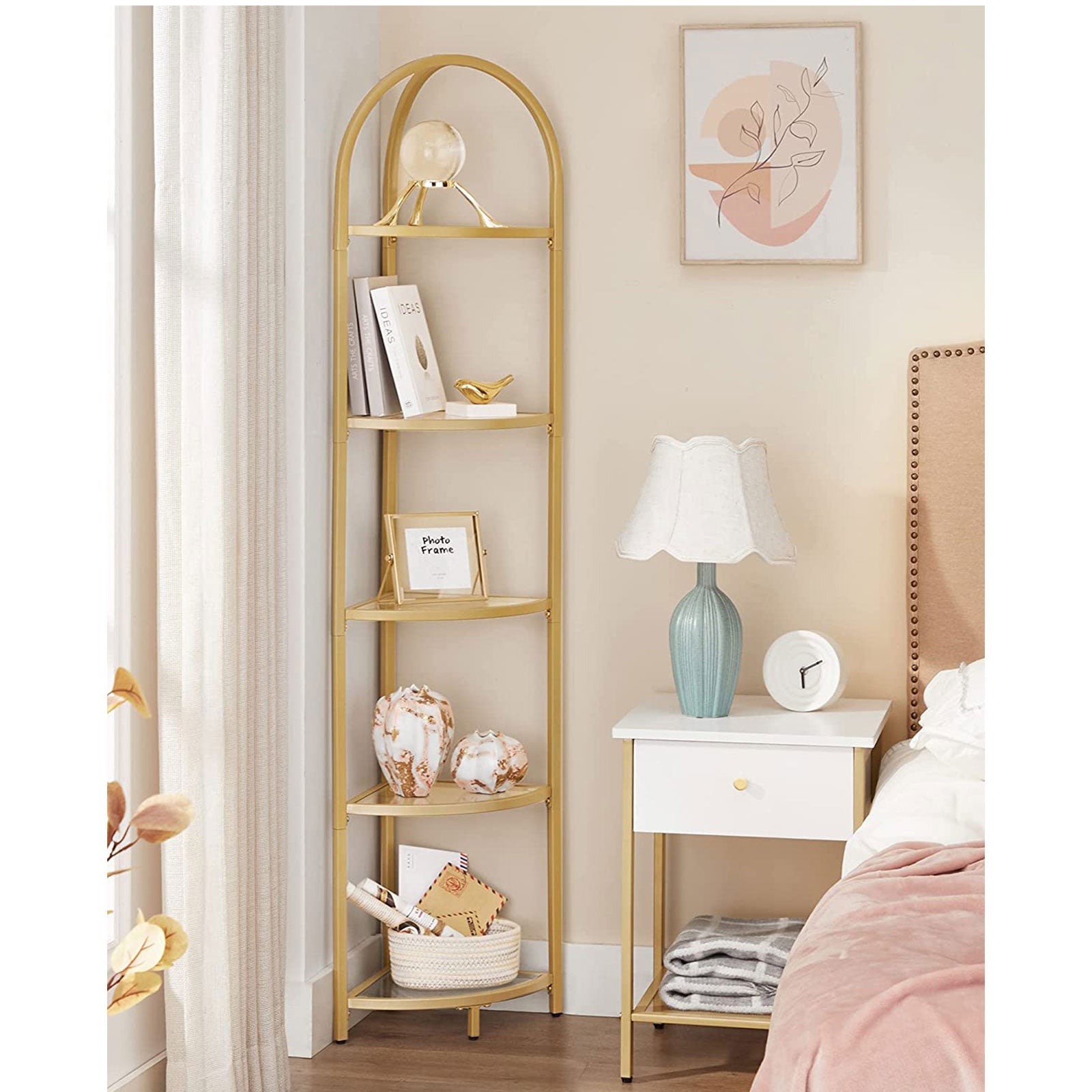 Corner Shelf Unit - Glass - Golden