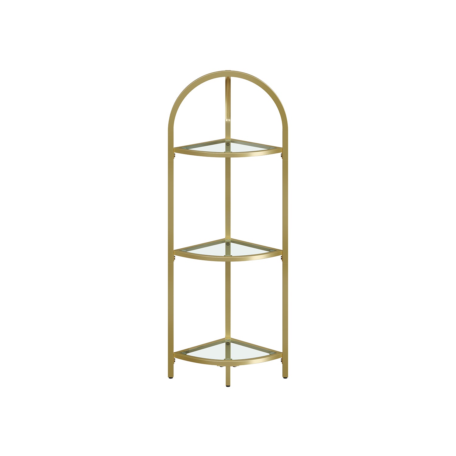 Corner Shelf Stand - Tempered Glass - Metallic Gold - 3-Tier Design with Versatile Storage