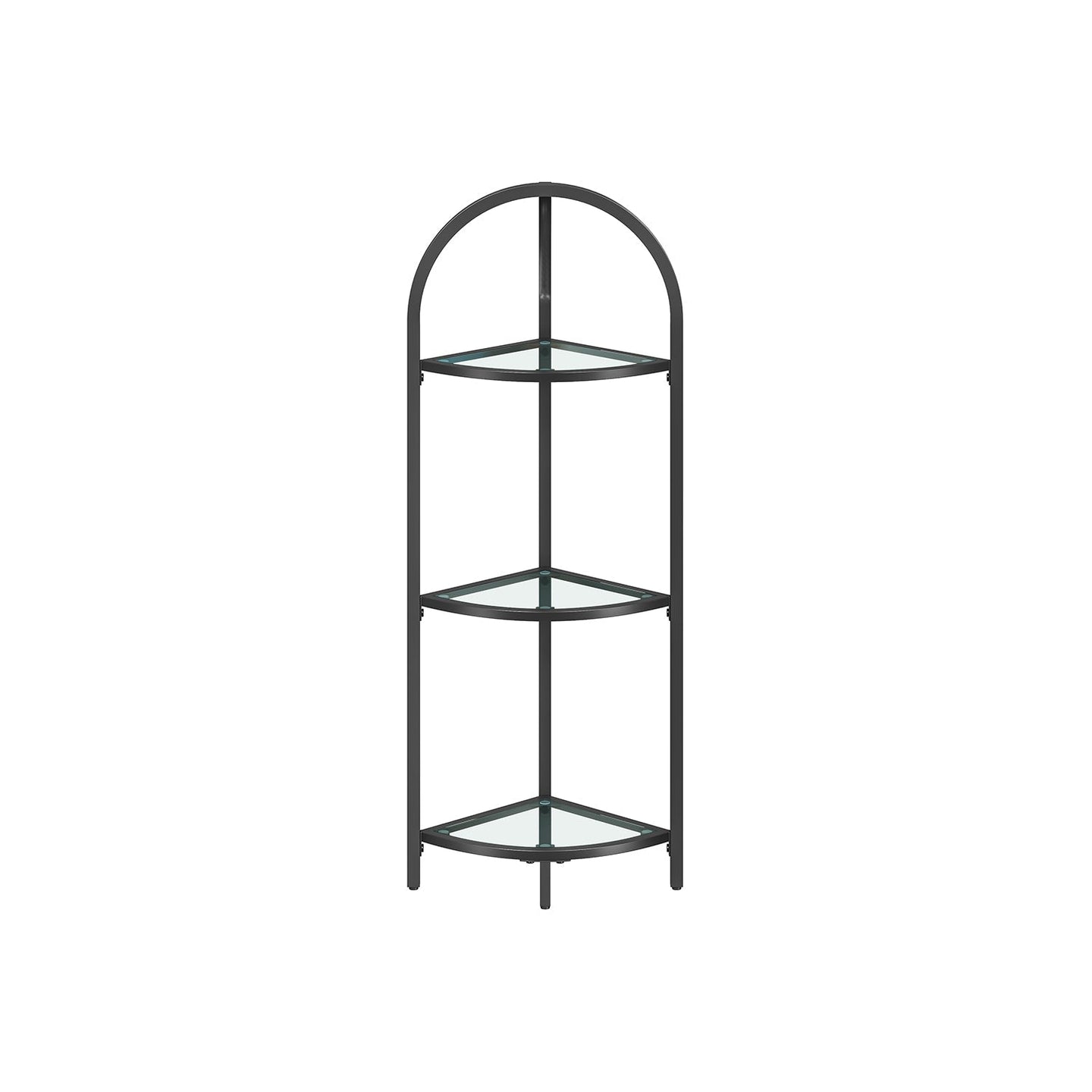 Corner Shelf Stand - Tempered Glass - Classic Black - 3-Tier Design with Metal Frame