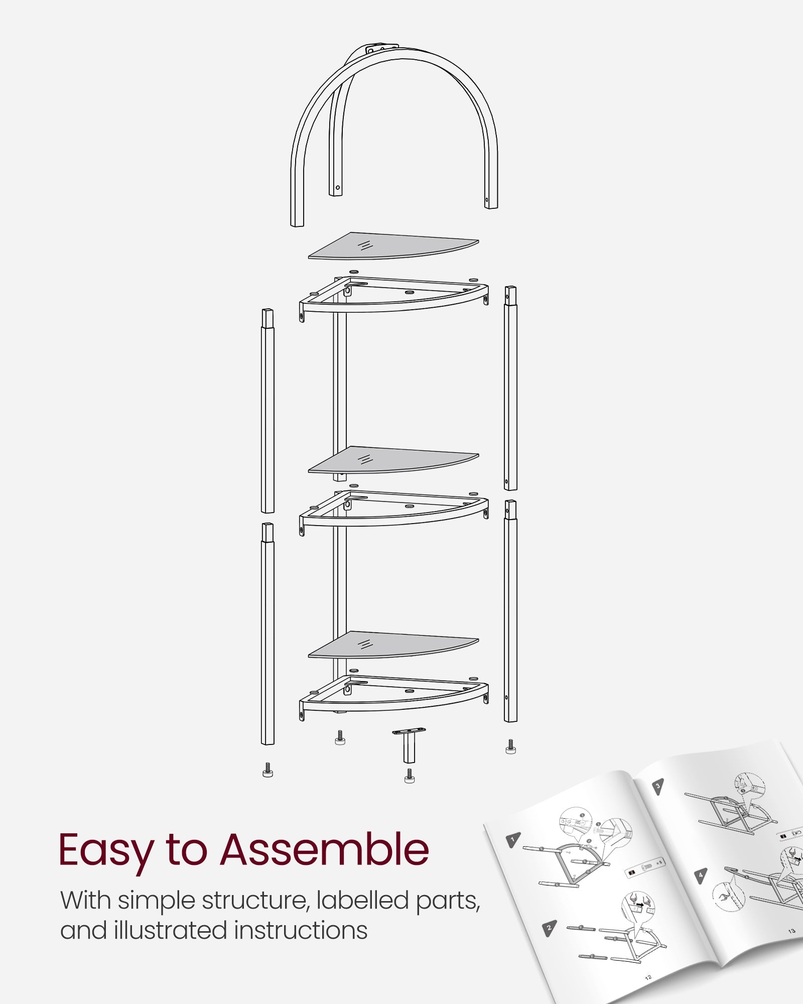 Corner Shelf Stand - Tempered Glass - Classic Black - 3-Tier Design with Metal Frame
