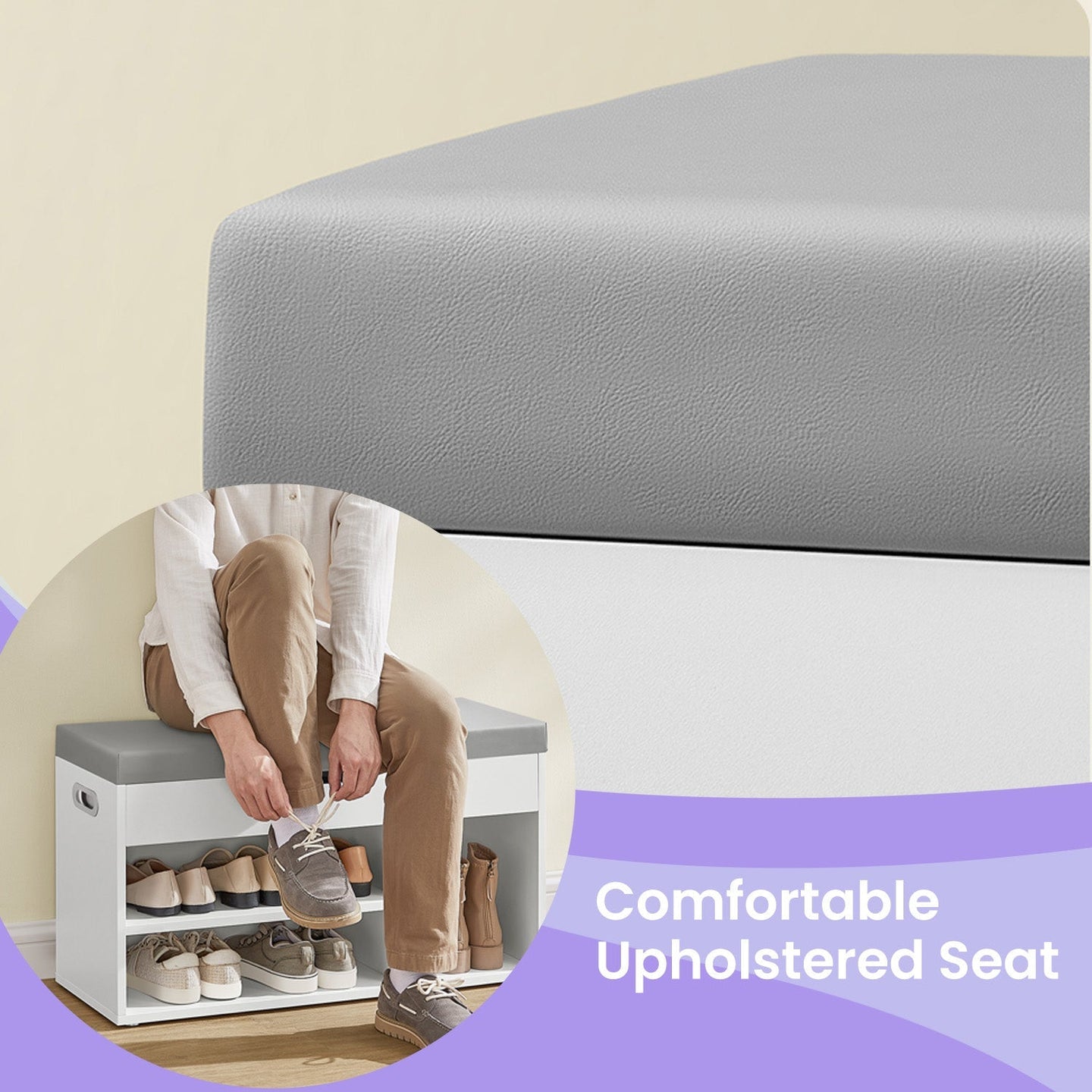Storage Bench - Wood - White - Padded Seat with Hidden Chest and 2 Shelves