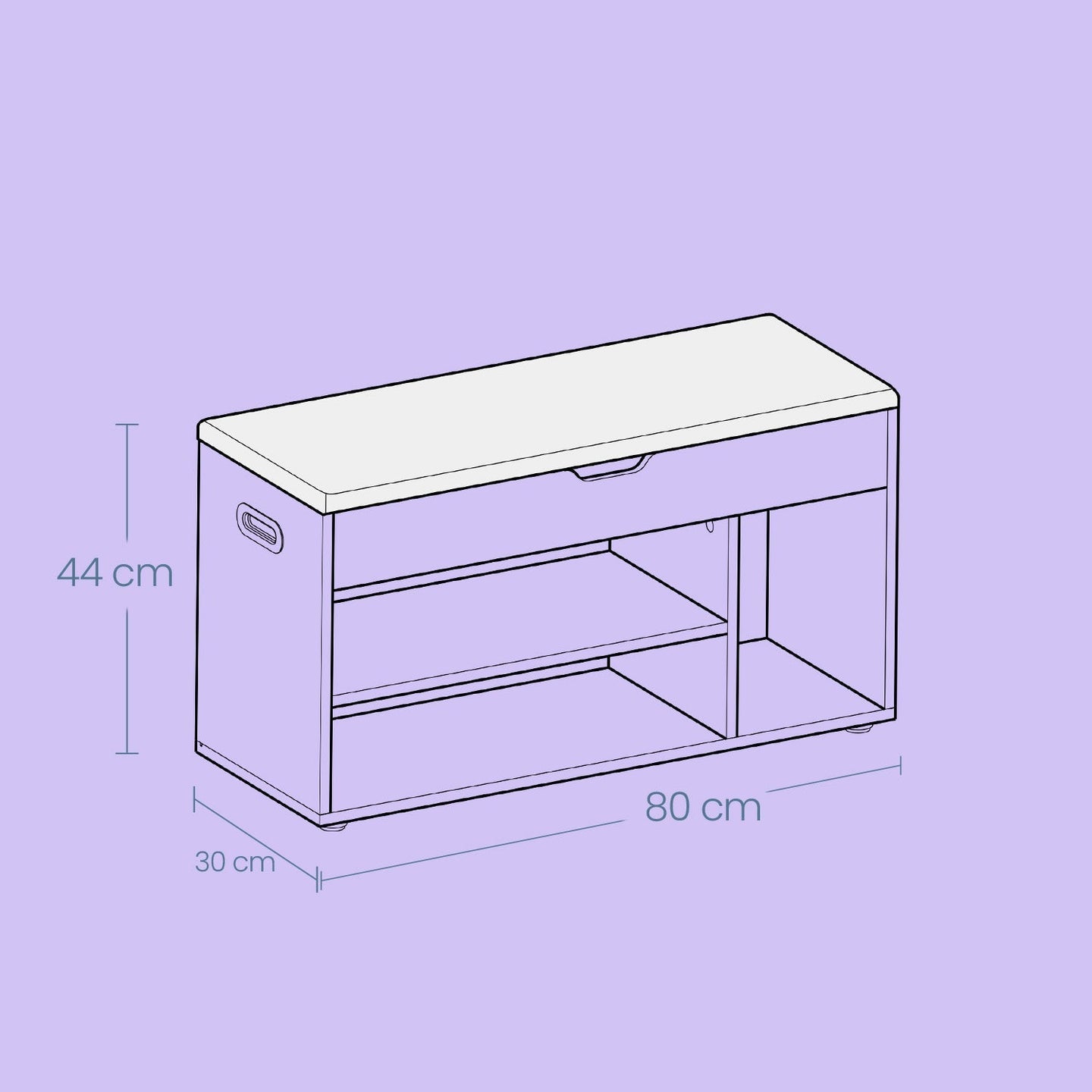 Storage Bench - Wood - White - Padded Seat with Hidden Chest and 2 Shelves