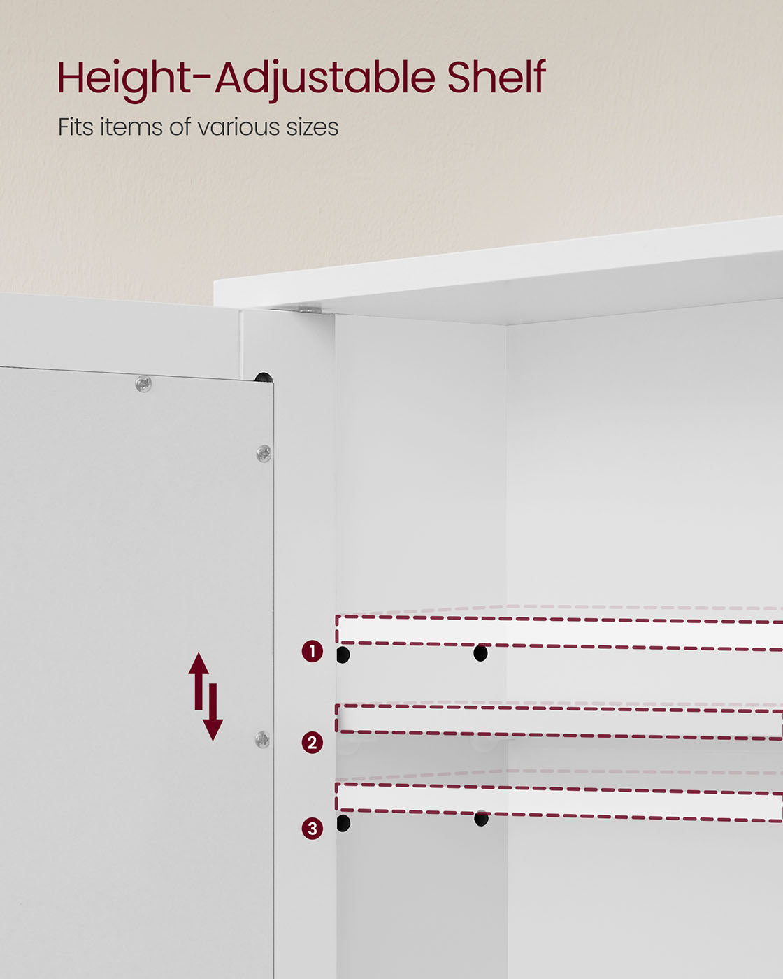 Wall-Mounted Storage Cabinet - Wood - White - Double Mirrored Doors with Adjustable Height Rack