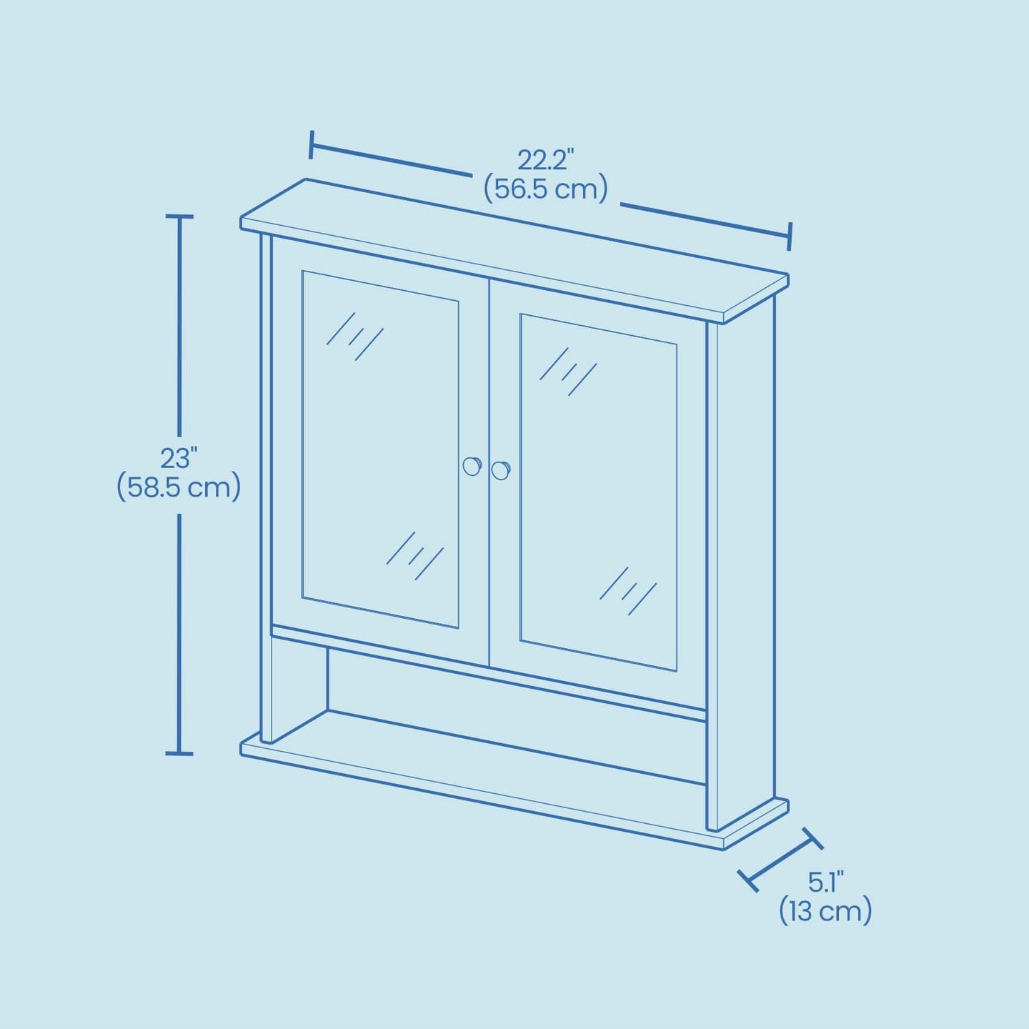 Bathroom Cabinet - Engineered Wood - Dove Gray - Wall-Mounted with 2 Mirrored Doors and Adjustable Shelf