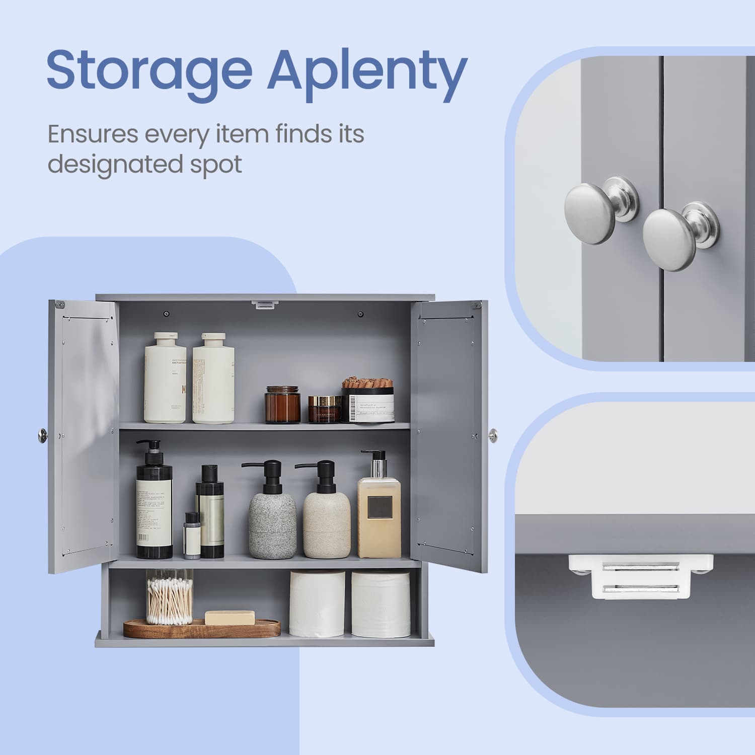 Bathroom Cabinet - Engineered Wood - Dove Gray - Wall-Mounted with 2 Mirrored Doors and Adjustable Shelf