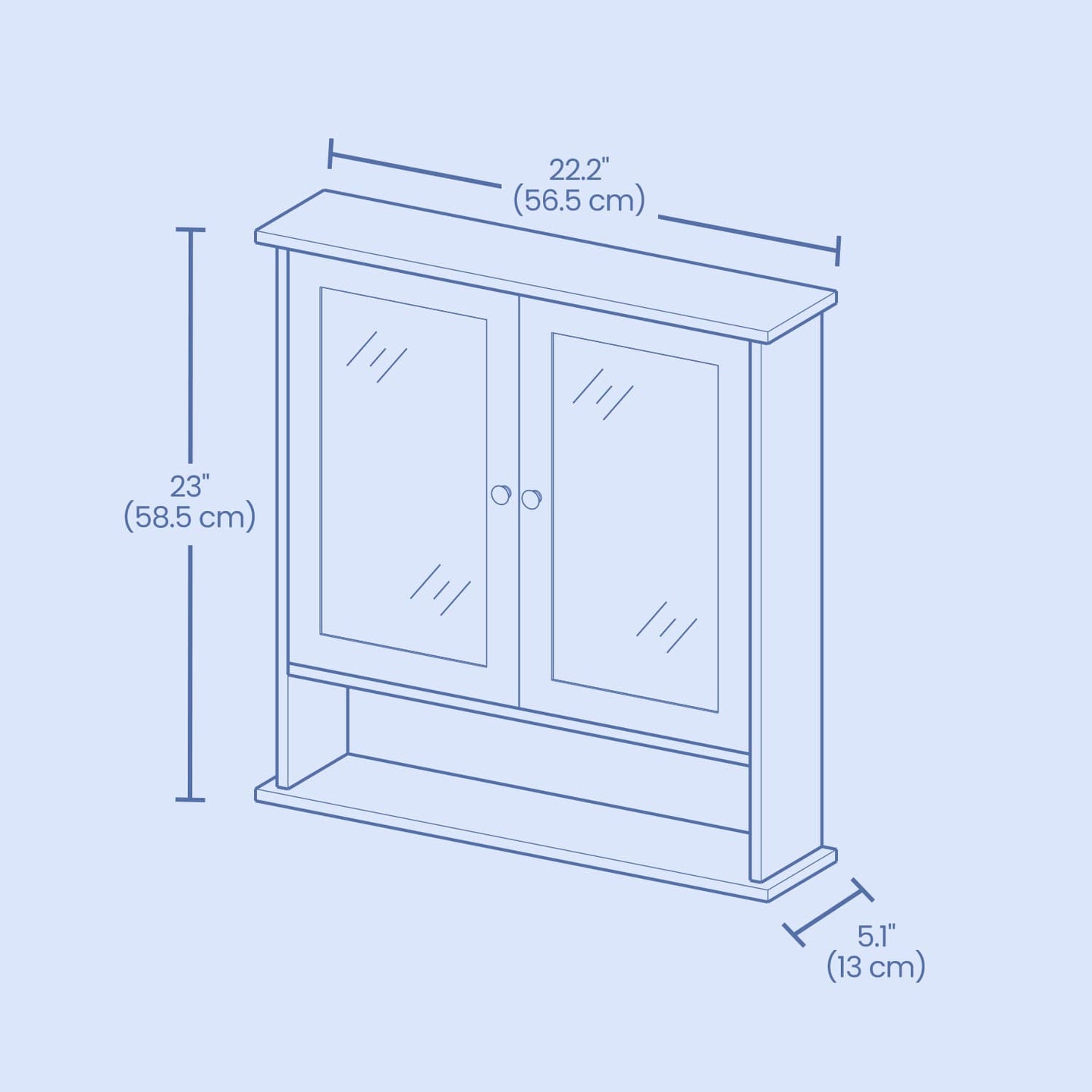 Bathroom Cabinet - Engineered Wood - Dove Gray - Wall-Mounted with 2 Mirrored Doors and Adjustable Shelf