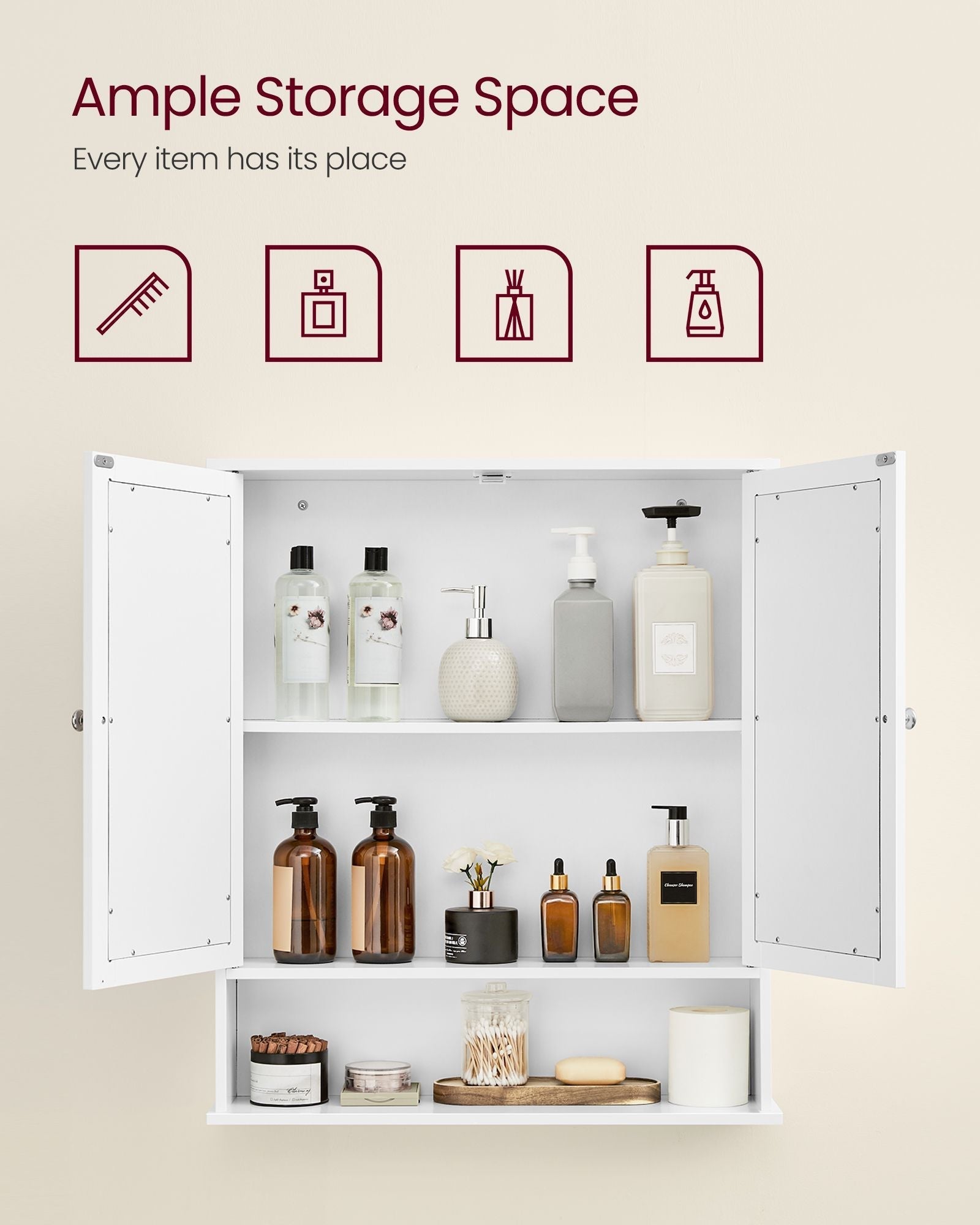 Wall-Mounted Bathroom Cabinet - White - Wooden