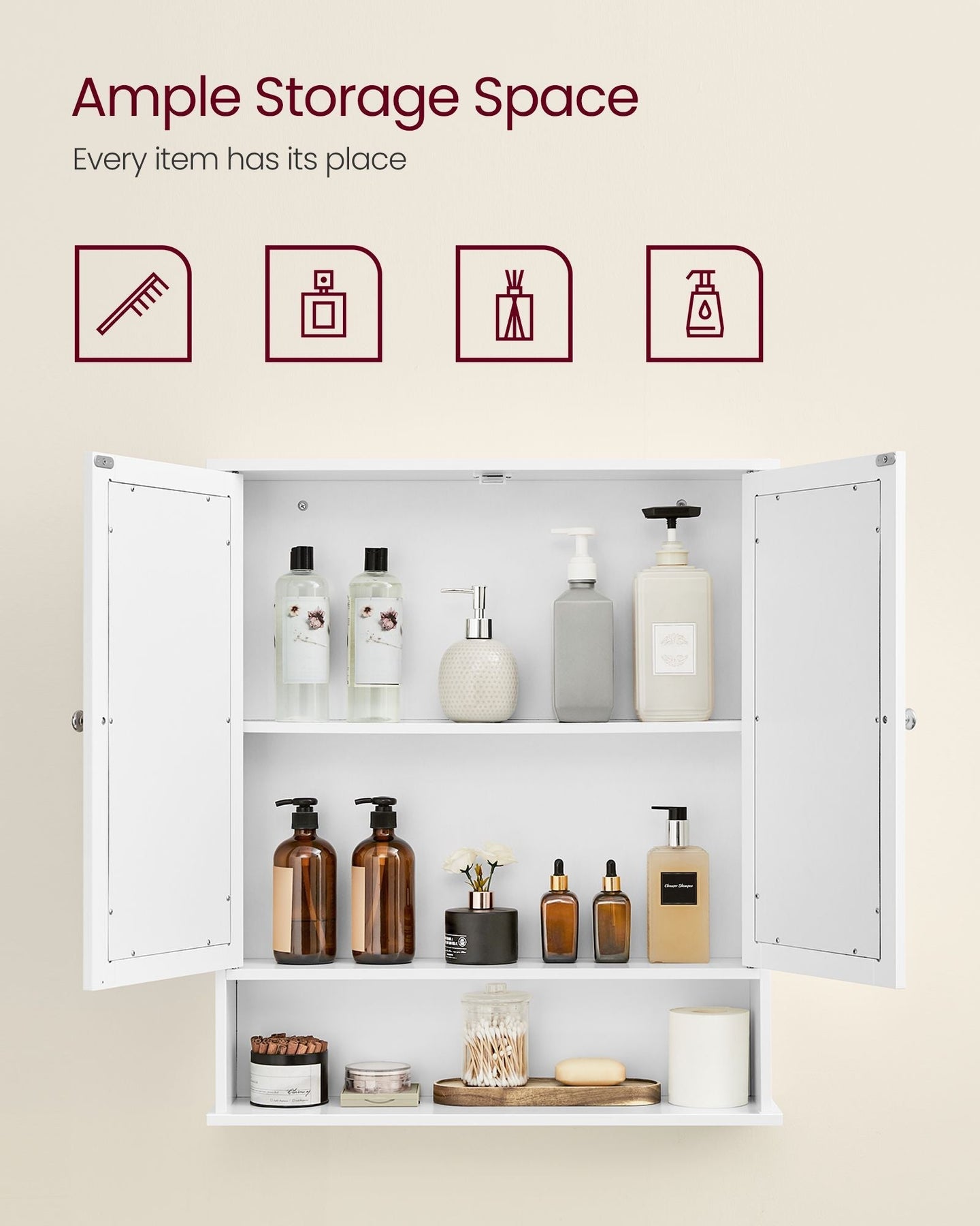 Wall-Mounted Bathroom Cabinet - White - Wooden