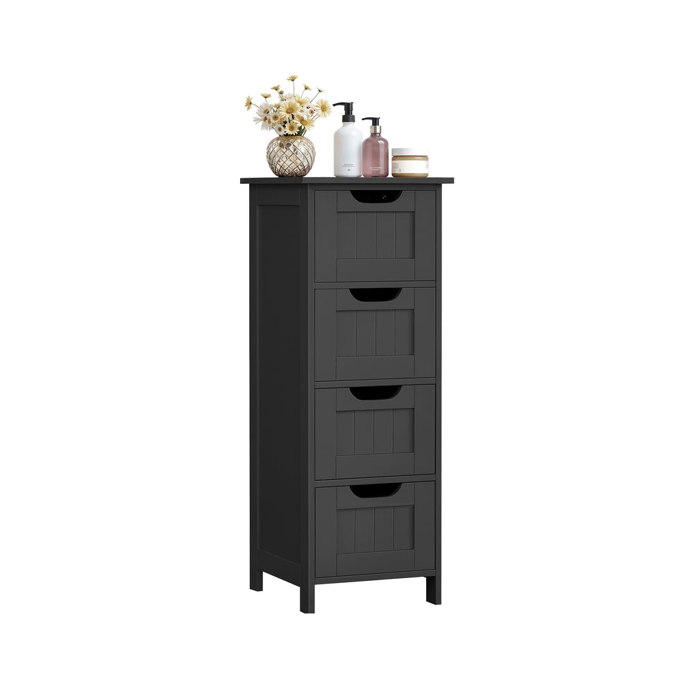 Bathroom Floor Storage Cabinet - Engineered Wood - Grey - Freestanding with 4 Drawers