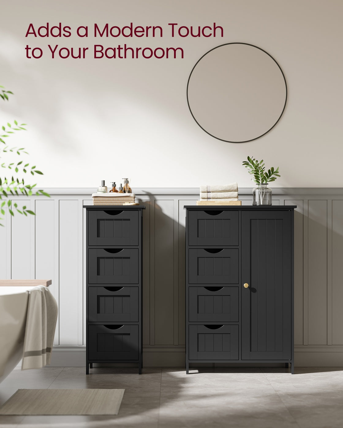 Bathroom Floor Storage Cabinet - Engineered Wood - Grey - Freestanding with 4 Drawers