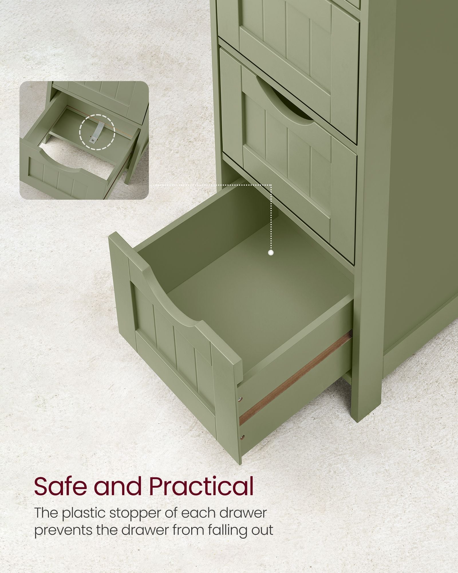 Bathroom Storage Cabinet - Wood - Laurel Green - Freestanding with 4 Drawers