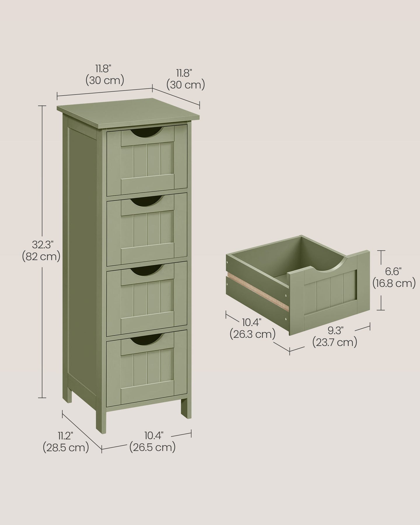 Bathroom Storage Cabinet - Wood - Laurel Green - Freestanding with 4 Drawers
