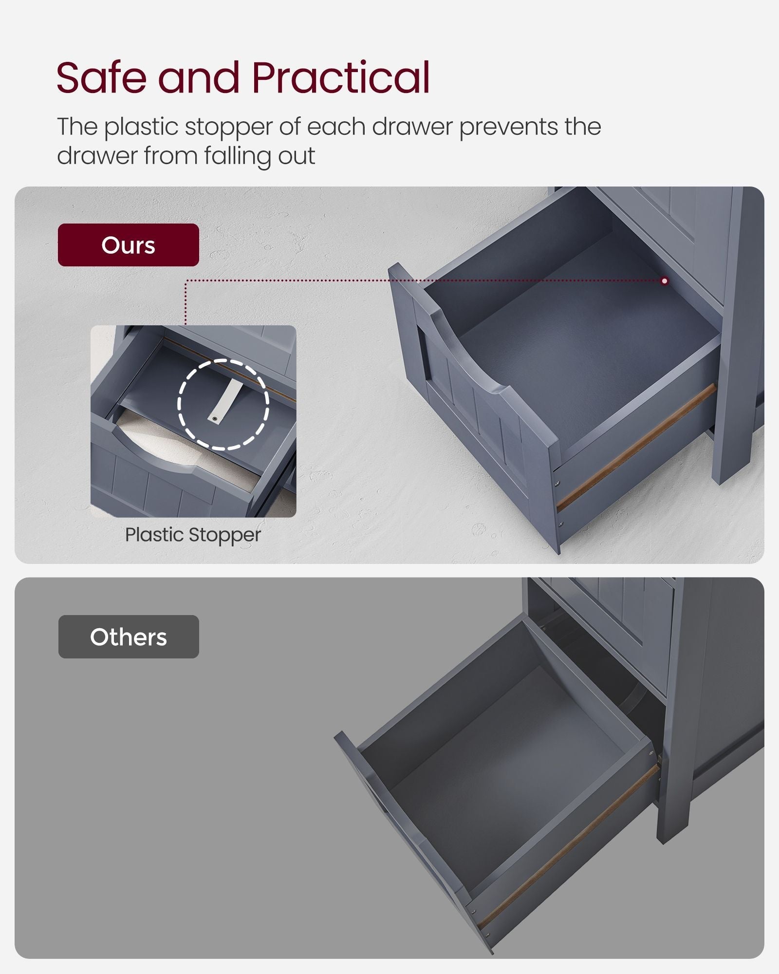Bathroom Floor Storage Cabinet - MDF - Slate Grey - Freestanding with 4 Drawers